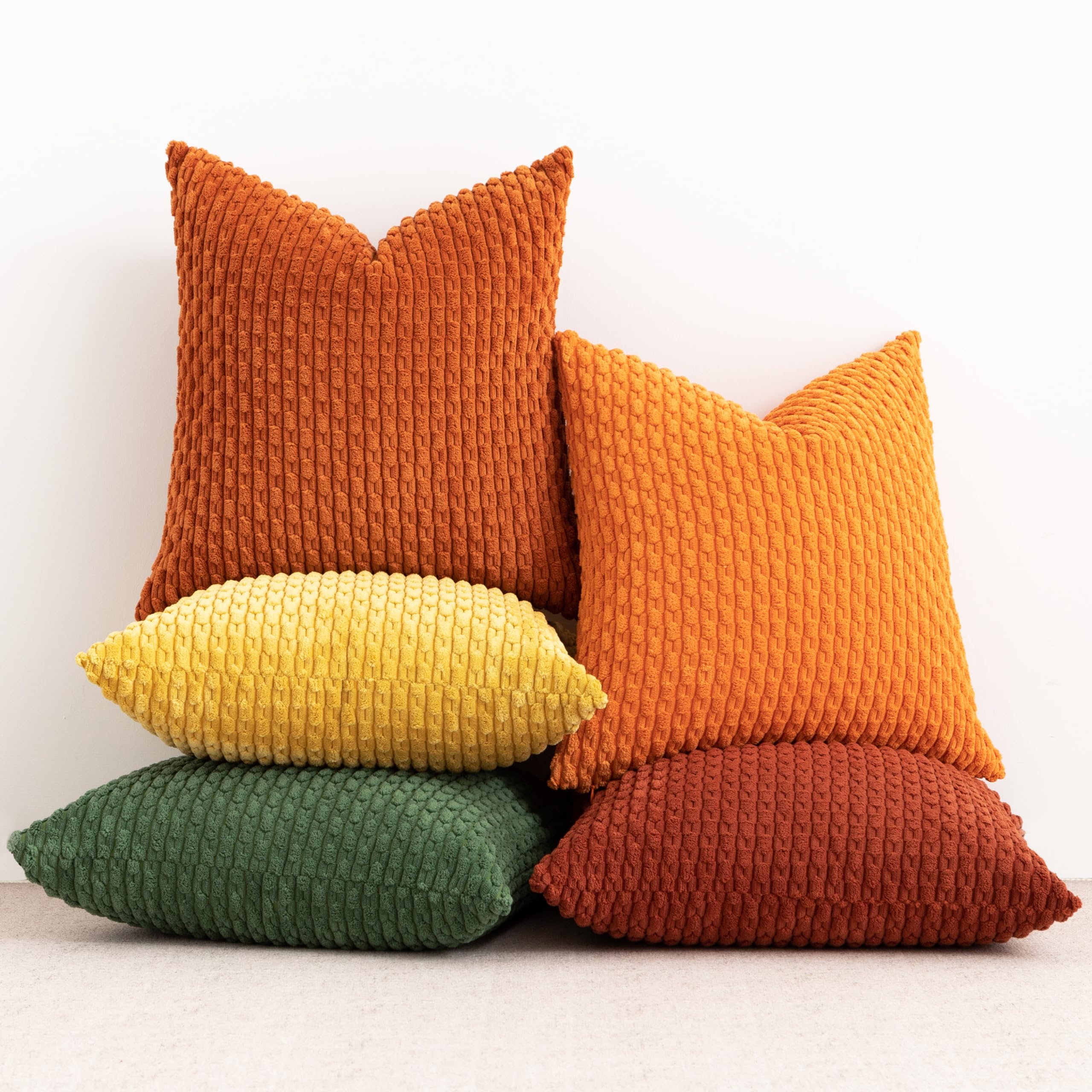 UGASA Soft Corduroy Pillow Covers Set of 4 - 12x20 Inch Boho Stripe Decorative Lumbar Pillow Cases for Sofa, Couch & Bed - Fall Home Decor in Modern Farmhouse Style (Orange) - Perfect for Living Room, Bedroom & Cozy Reading Nook