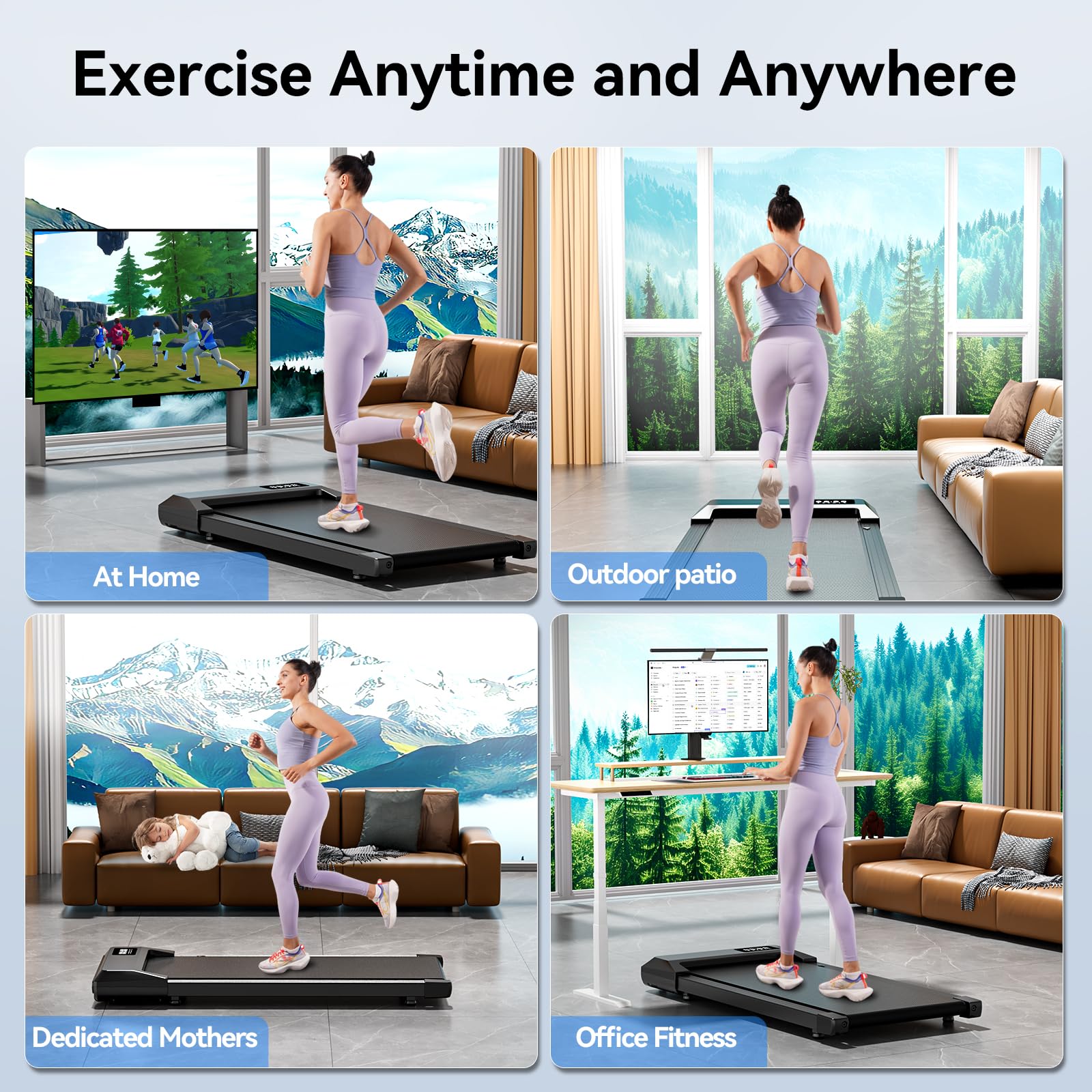 Under Desk Treadmill for Home & Office - Portable Walking Pad with APP & Remote Control, 3-in-1 Compact Jogging Machine for Small Spaces (300 lbs Capacity) - Perfect for Workouts While Working from Home or Watching TV