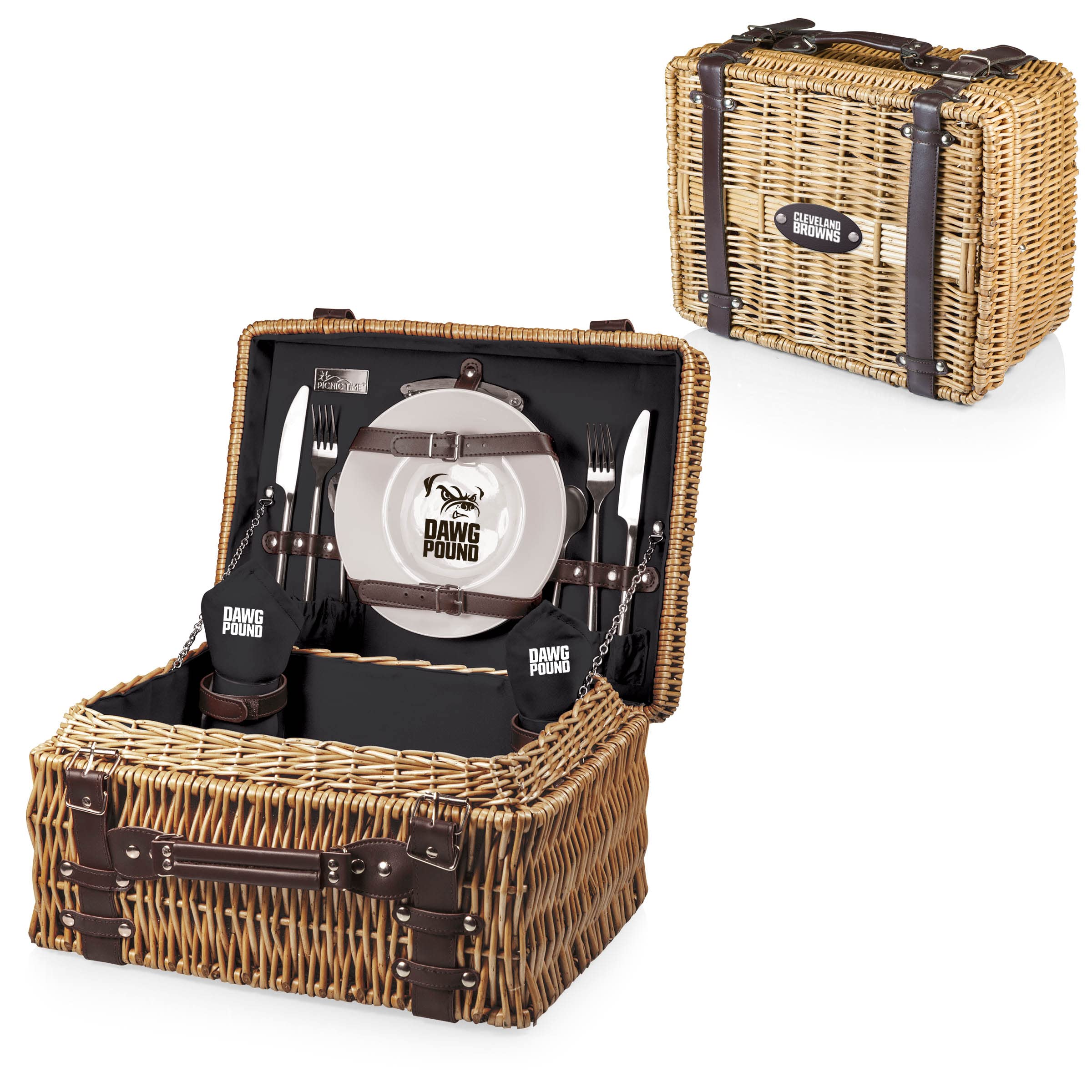 NFL Champion Picnic Basket for 2 - Premium Wicker Picnic Set with Plates, Utensils & Blanket (Black/Brown) - Perfect for Outdoor Dining, Beach Trips & Tailgating Parties