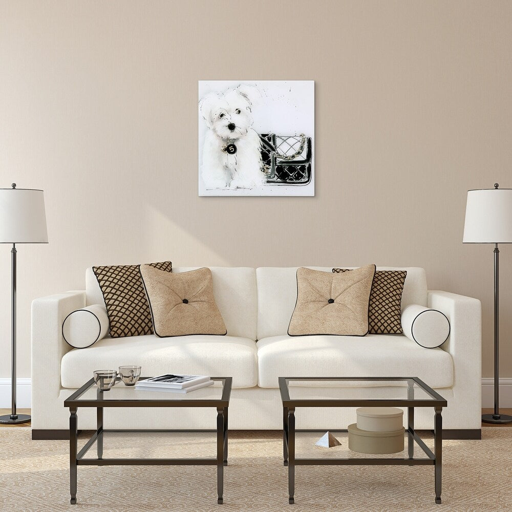 Black and White Dog Wall Art - Frameless Floating Tempered Glass Canvas Print - Perfect for Living Room, Bedroom & Pet Lover Home Decor
