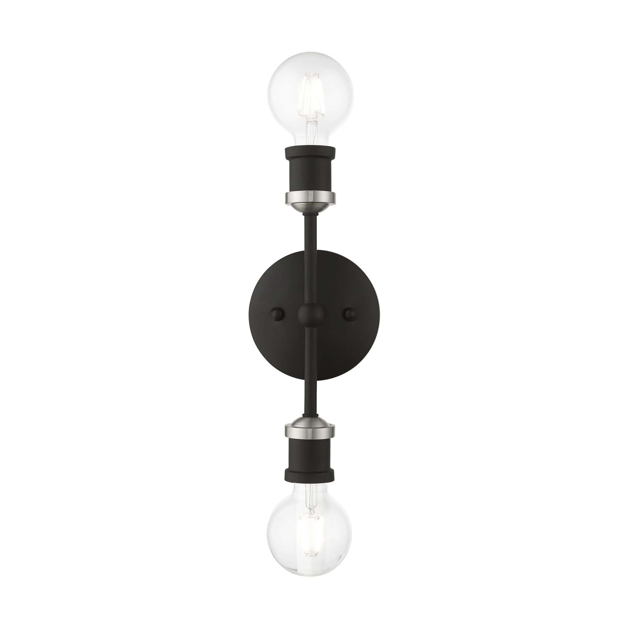 Livex Lighting 14422-04 Lansdale 2 Light ADA Bathroom Vanity Sconce - Black with Brushed Nickel Accents, Wall Mounted Mirror Lighting for Modern & Traditional Home Decor