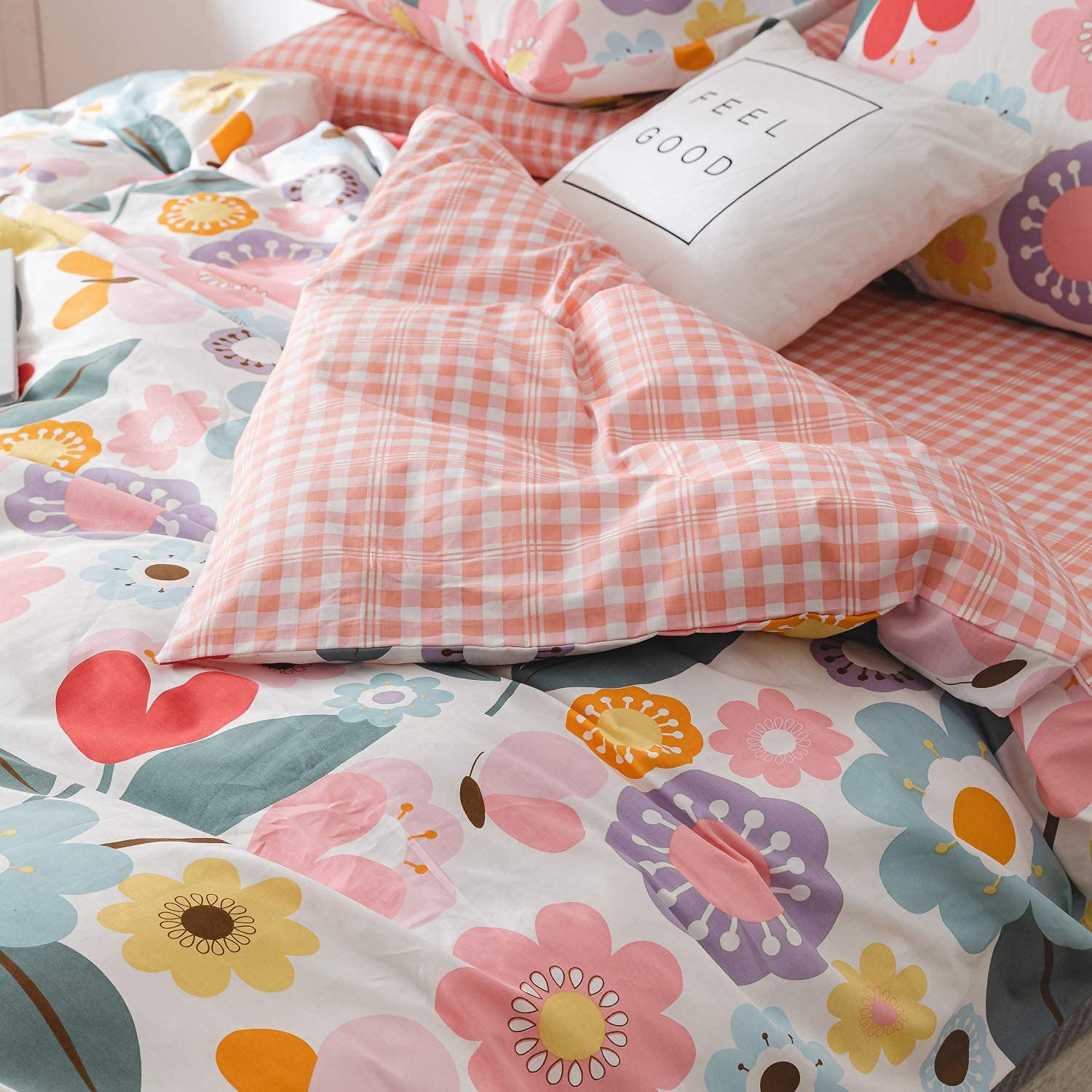 Jane yre Floral Duvet Cover Twin - 100% Cotton 3-Piece Bedding Set with Zipper Ties, Soft Breathable Luxury Comforter Cover in Fresh Garden Style Yellow/Red Flower Print (No Comforter Included) - Perfect for Kids' Rooms, Guest Bedrooms & Boho Chic Home Decor