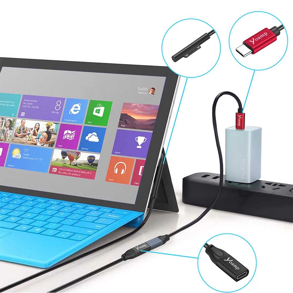 Original USB Type-C Charger for Surface Pro 3/4/5/6/7/8 & Laptop - 15V 2.58A 44W Fast Charging Power Adapter - Compatible with Microsoft Surface Pro i5/i7 - Perfect for Home, Office & Travel Use