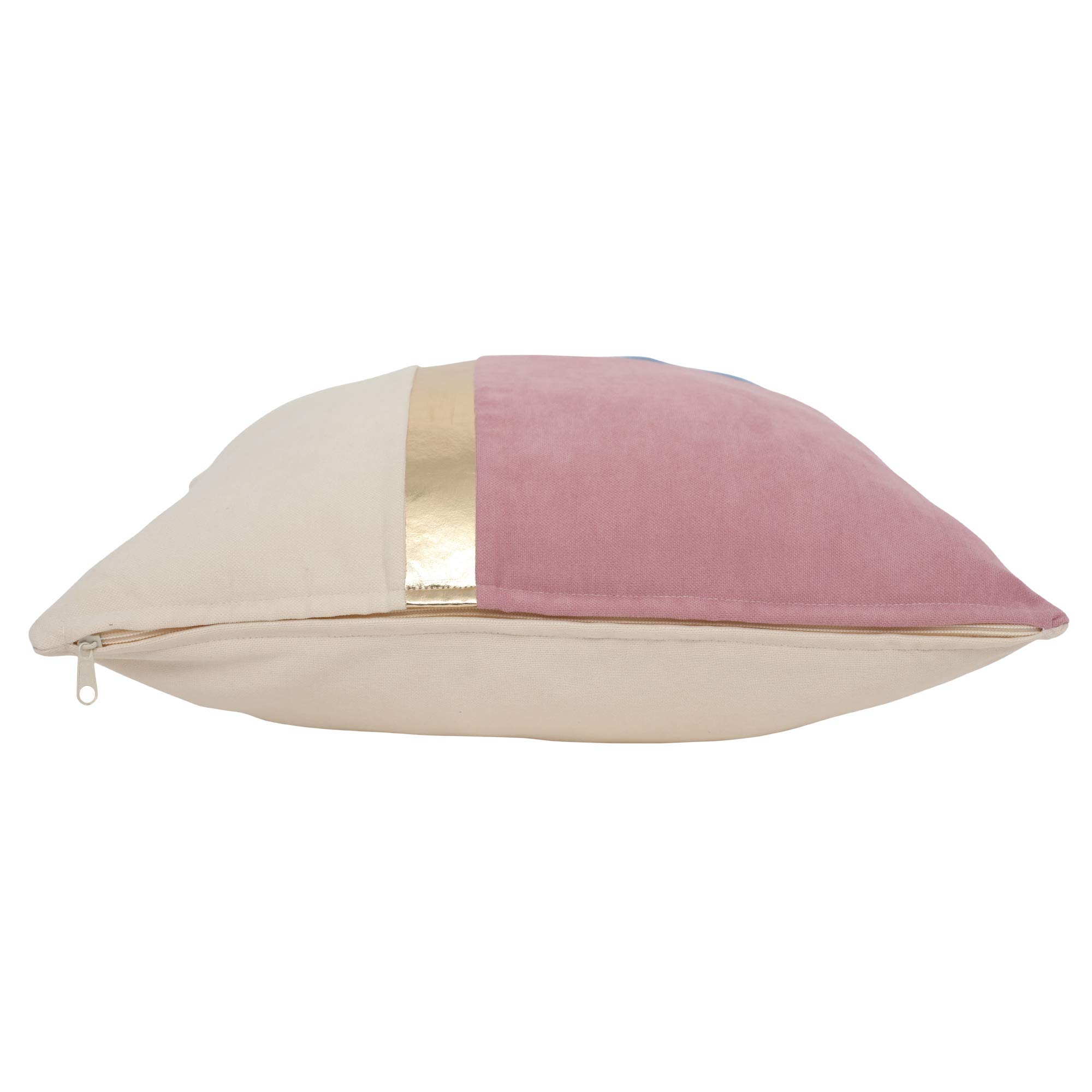 Luxury Faux Leather & Velvet Decorative Pillow Covers 18x18 Inch - Modern Striped Patchwork Cushion Covers in Ecru White, Baby Blue & Pink - Perfect for Sofa, Bedroom & Living Room Decor