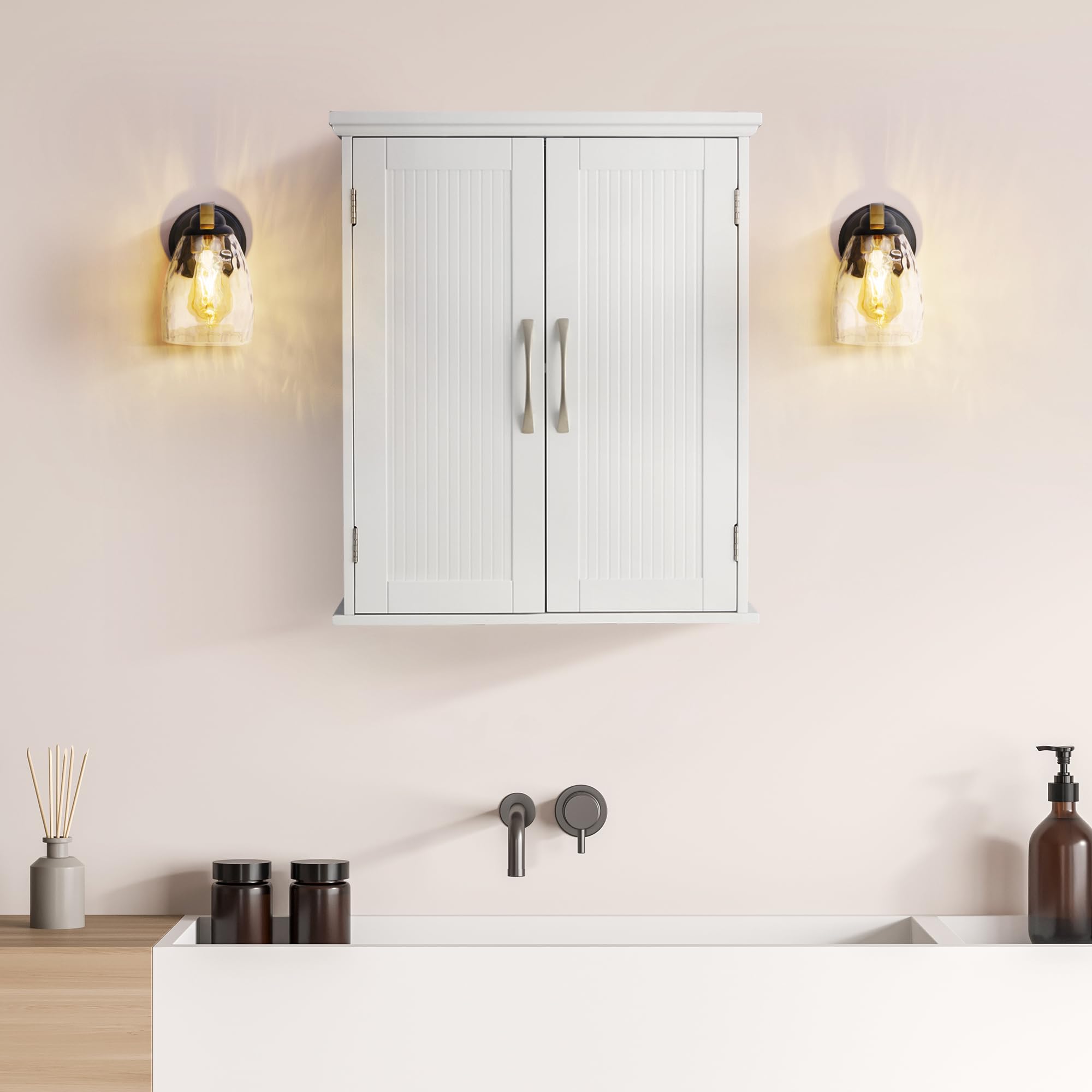 Newport White Wall Cabinet - Double Door Storage for Bathroom & Kitchen