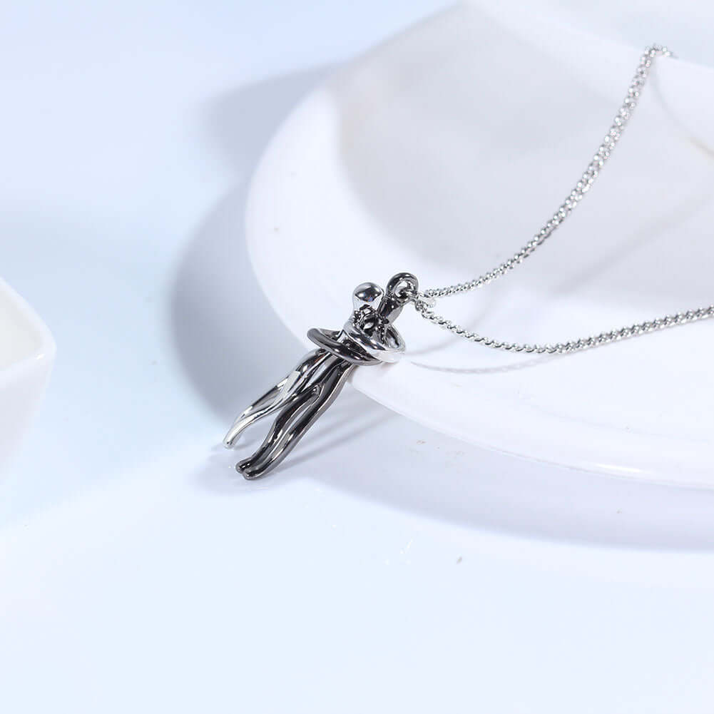 Romantic Couple Hugging Pendant Necklace - Sterling Silver Love Gift for Her/Him | Anniversary, Valentine's Day, Wedding Jewelry | JN9978