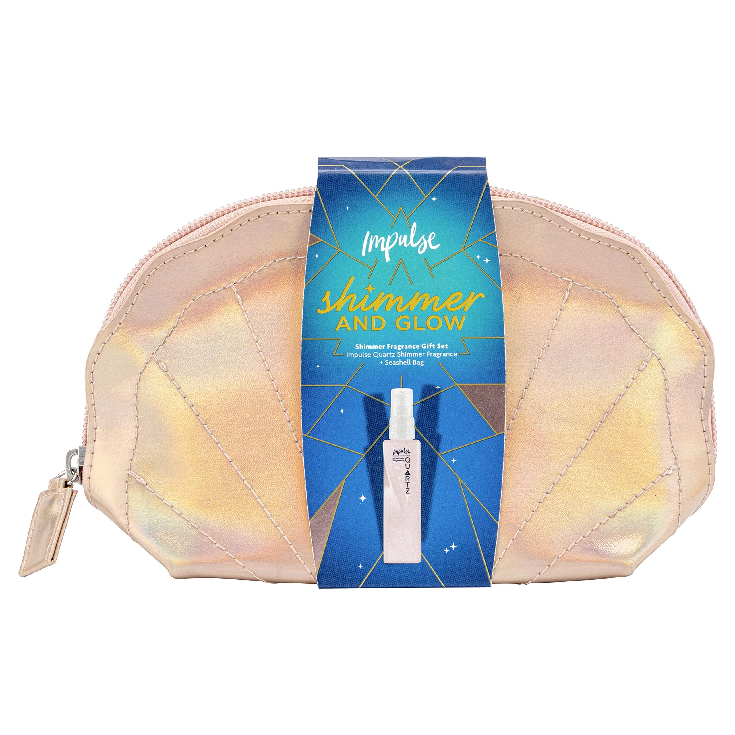 Impulse Shimmer and Glow Fragrance Gift Set - Festive Body Mist & Seashell Makeup Bag | Perfect for Holidays, Parties & Special Occasions
