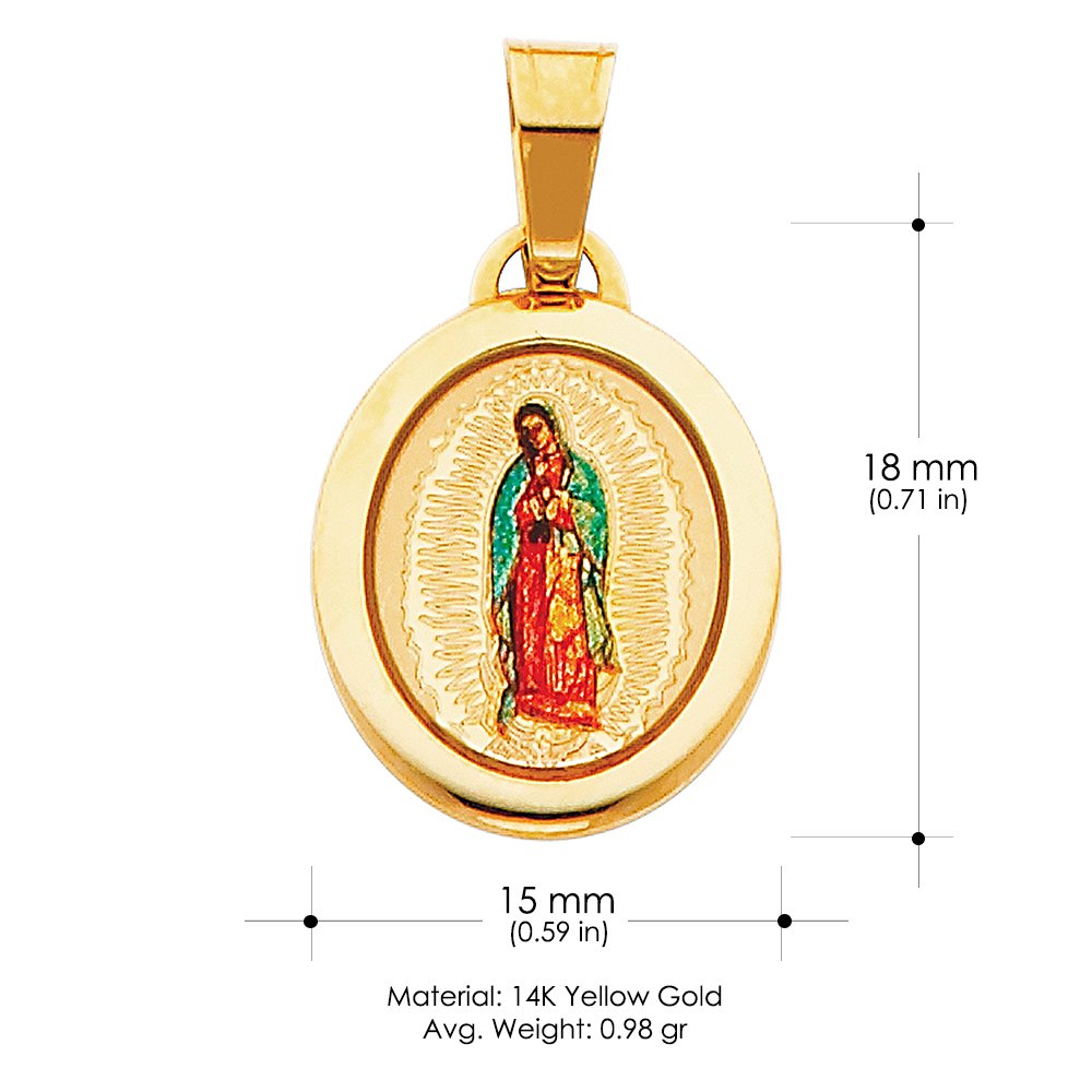 14K Yellow Gold Our Lady of Guadalupe Religious Charm Pendant with 0.9mm Wheat Chain Necklace - Perfect for Baptism Gifts, First Communion Jewelry & Catholic Faith Expressions