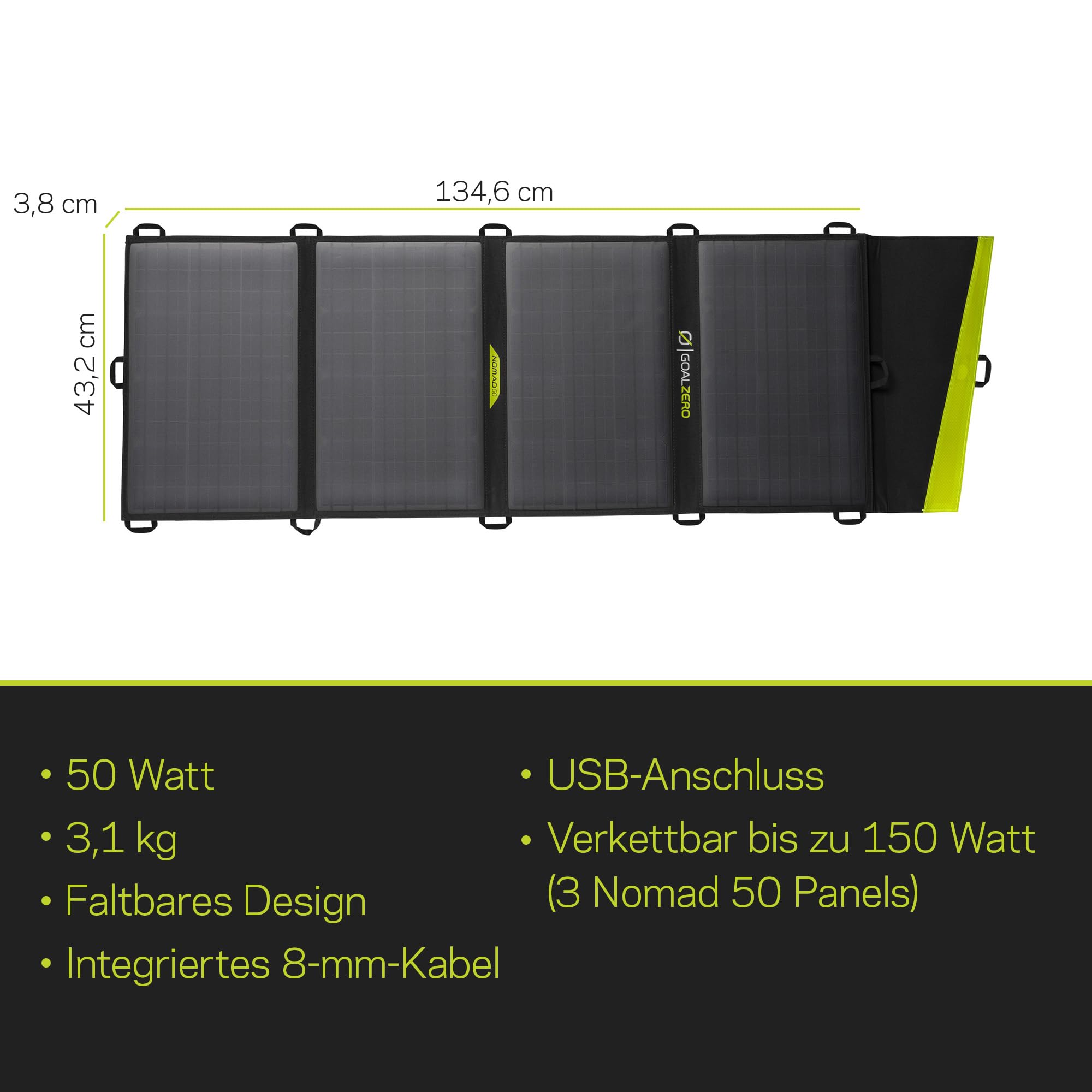 Goal Zero Nomad 50 - 50W Foldable Monocrystalline Solar Panel with 8mm Port & USB Output | Portable Solar Charger for Yeti Power Generators & Power Banks | Lightweight 18-22V | Perfect for Camping, RV Trips & Emergency Power Backup