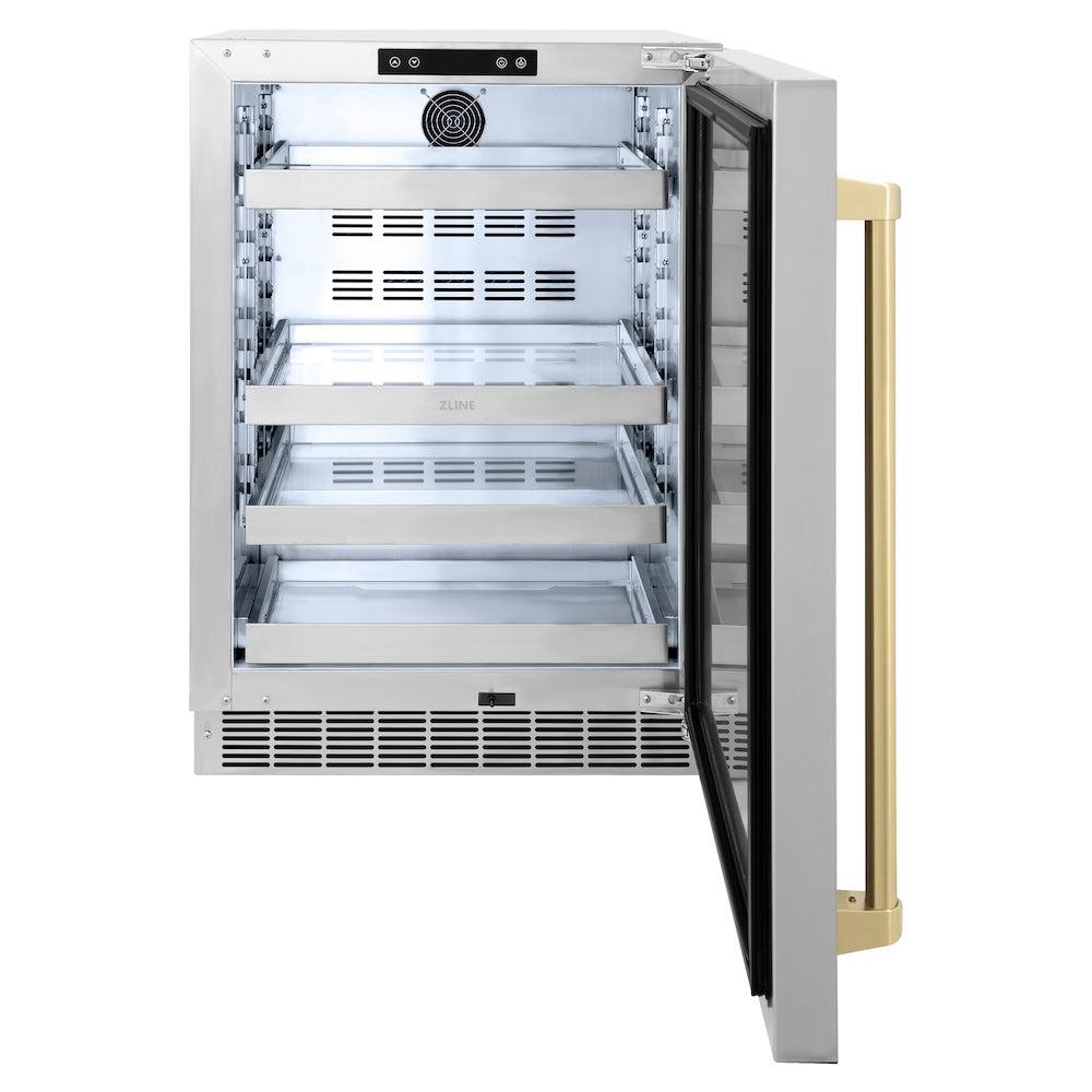 ZLINE Autograph Edition 24 Inch Stainless Steel Beverage Cooler with Touchstone 151 Technology & Champagne Bronze Handle - Perfect for Wine, Beer, and Soda Storage in Home Bars, Kitchens, and Entertainment Spaces