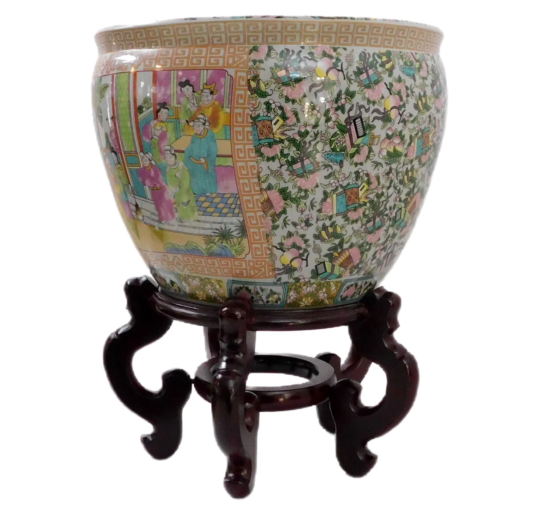 Antique Rose Medallion Porcelain Fish Bowl - 14 Inch Large Decorative Goldfish Bowl for Home & Office Decor | Perfect for Living Room, Dining Table, or Garden Water Feature