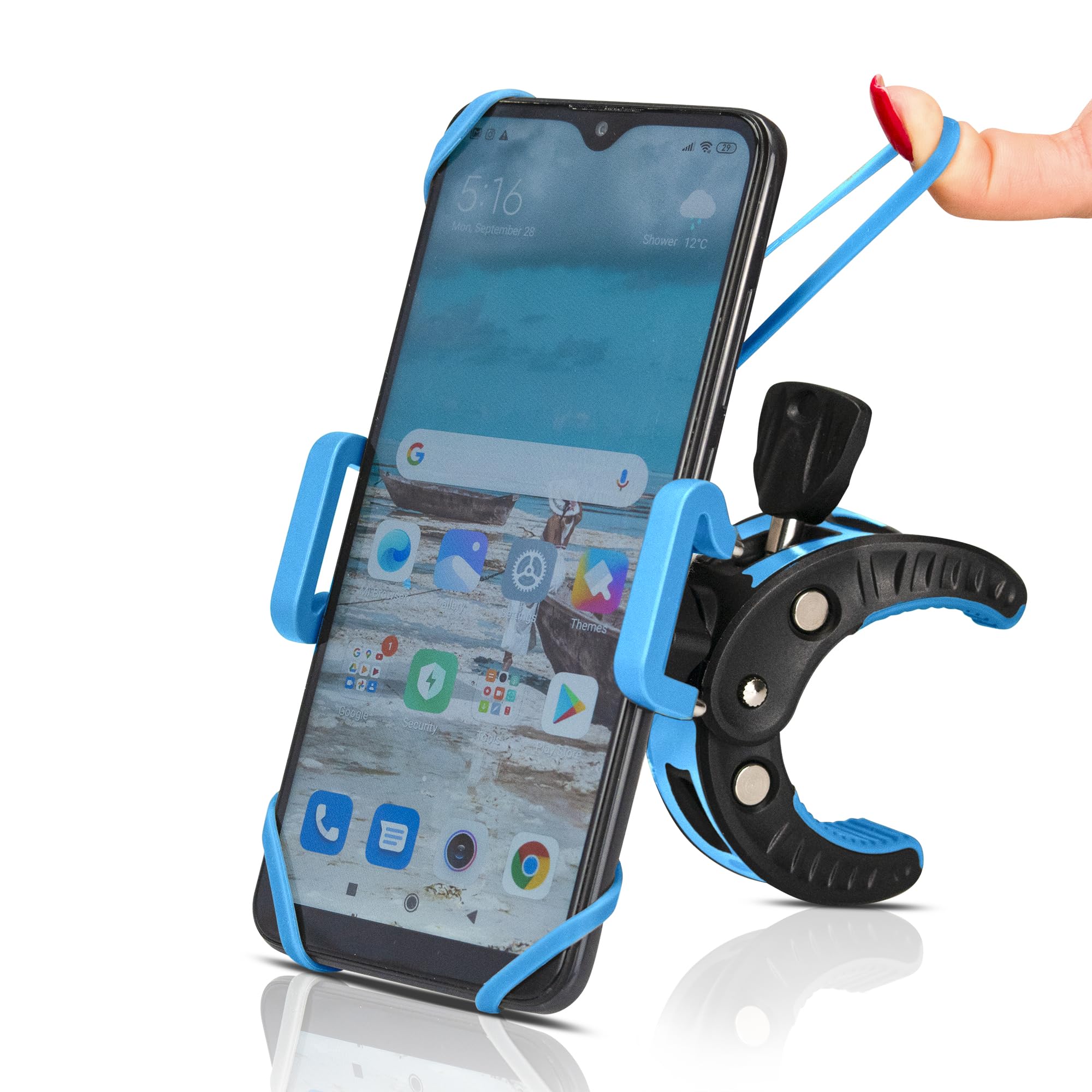 Universal Baby Stroller Phone Holder - Adjustable Handlebar Mount for iPhone & Smartphones - Perfect for Shopping Carts, Golf Carts, Bikes, Motorcycles, Scooters, ATVs, Boats, Spin Bikes & Treadmills - Secure Blue Phone Clamp for Active Lifestyles & Outdoor Adventures