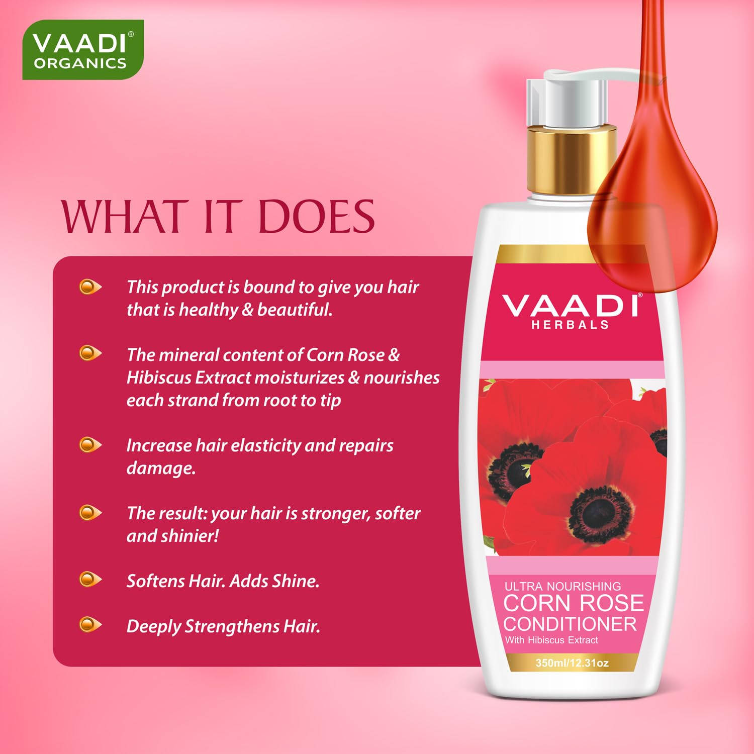Vaadi Herbals Corn Rose Hair Conditioner with Hibiscus Extract - 350ml | Natural Hair Care for Dry & Damaged Hair | Perfect for Daily Use & Salon Quality Treatment at Home