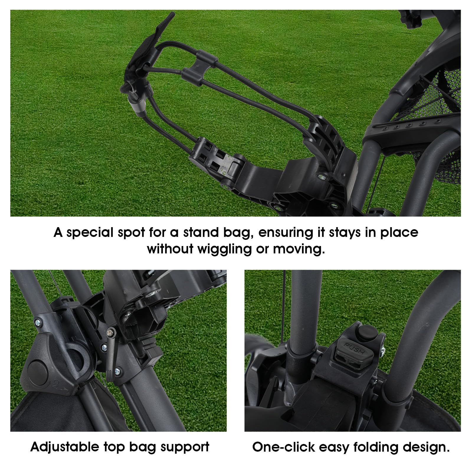 DRUIDS 3 Wheel Golf Push Cart - Lightweight Compact Folding Golf Trolley with Cooler, Brake & Cup/Umbrella Holder | Manual Pull Caddy for Walking Golfers | Perfect for Golf Courses, Driving Ranges & Outdoor Practice