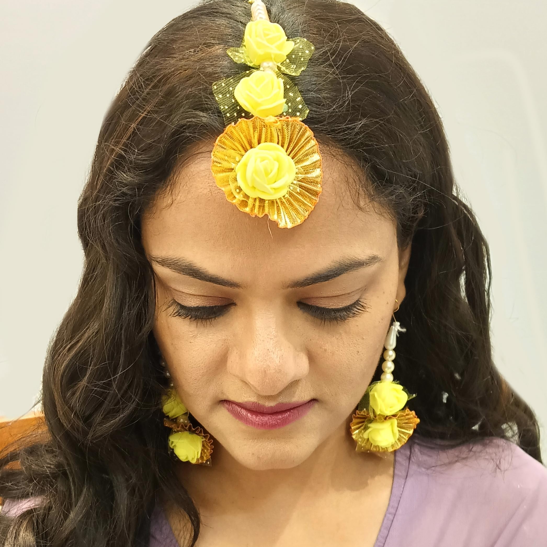 Efulgenz Indian Flower Jewelry Set for Haldi & Mehendi - Traditional Bridal Jewelry for Wedding Ceremonies, Festivals & Cultural Events