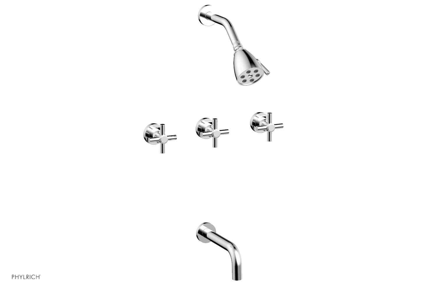 D2134 Basic Three Handle Tub and Shower Faucet Set - 7 1/2 Inch Spout with Tubular Cross Handles - Perfect for Bathroom Renovation and Home Upgrade