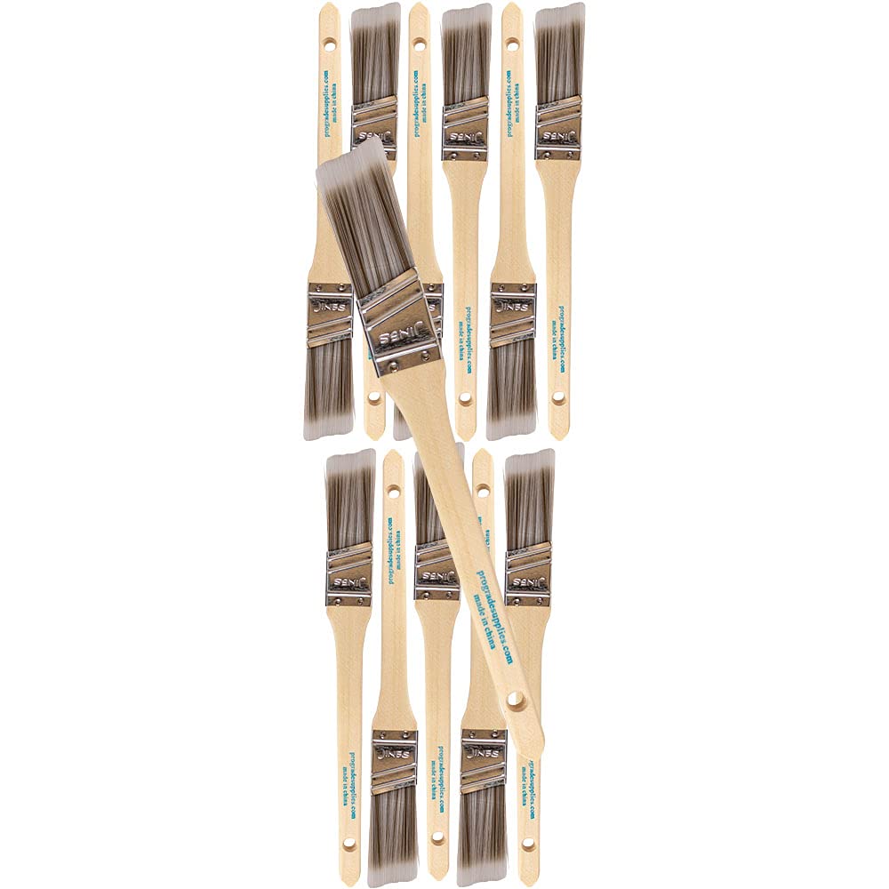 12-Piece 1-Inch Angle Sash Paint Brushes - Medium Stiff Bristles - Professional & DIY Painting - Perfect for Decks, Fences, Trim, Interior & Exterior Walls - Ideal for Detailed Edging and Smooth Finish