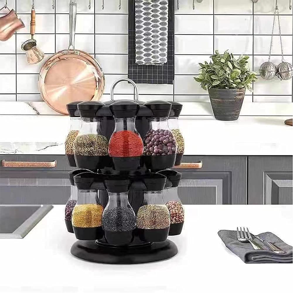 Rotating Spice Rack Organizer with 8/16 Jars - 360° Spinning Spice Carousel Stand for Kitchen Countertop - Perfect for Organizing Seasonings, Herbs & Spices While Cooking