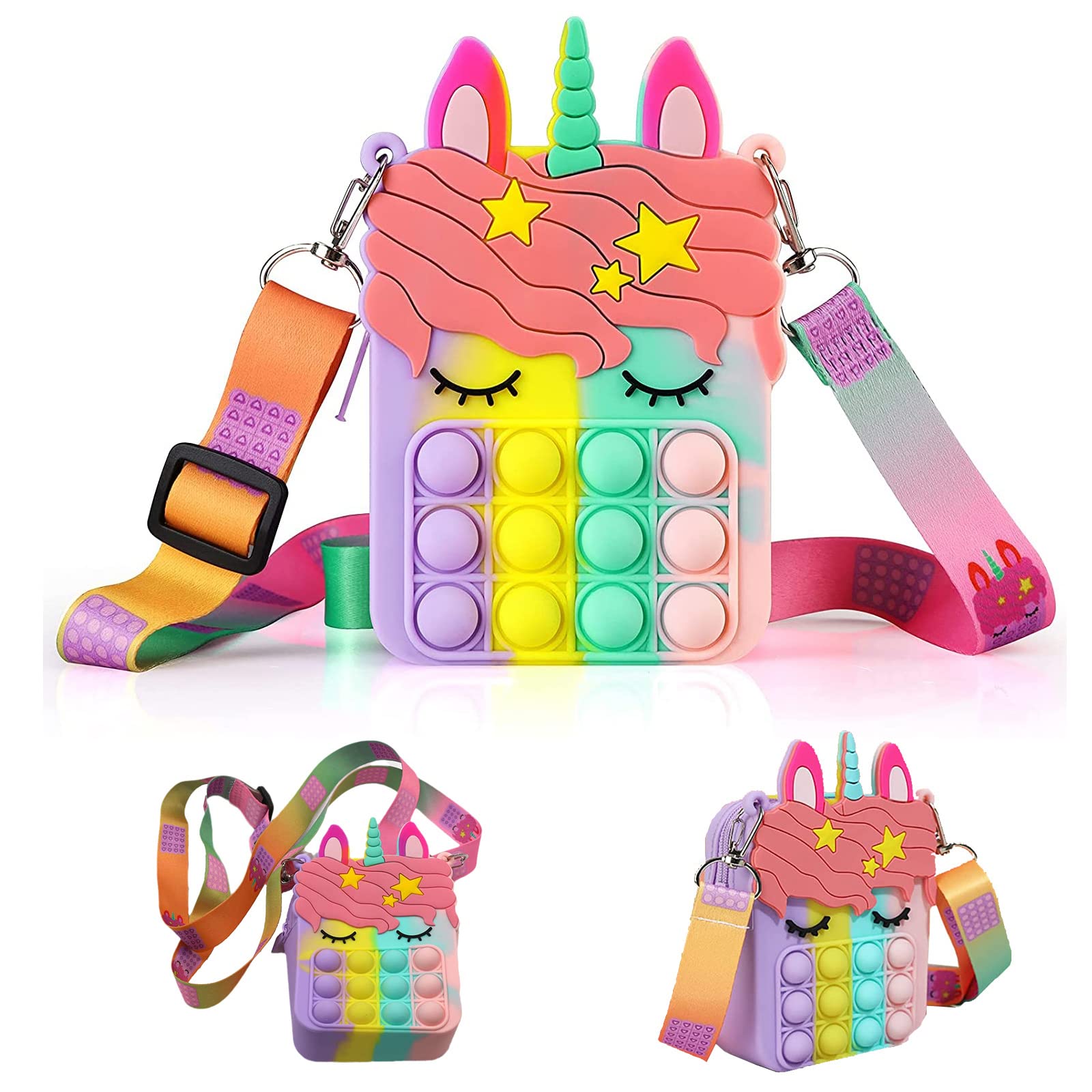 **Unicorn Crossbody Bag with Pop Fidget Toy - Bubble Push Sensory Purse for Girls & Women, Stress Relief Anxiety Toy, Party Birthday Gift - Perfect for School, Travel & Daily Use**