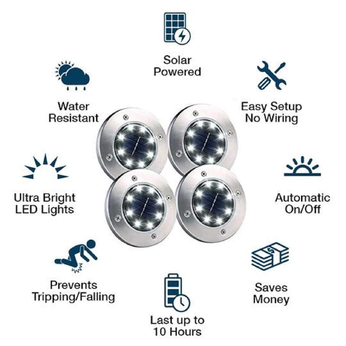 12 Pack Solar Pathway Lights - 8 White LED Waterproof Outdoor Landscape Lighting for Yard, Garden, Patio, Lawn, Deck, Driveway - Dusk to Dawn Auto On/Off - Perfect for Walkways & Nighttime Safety