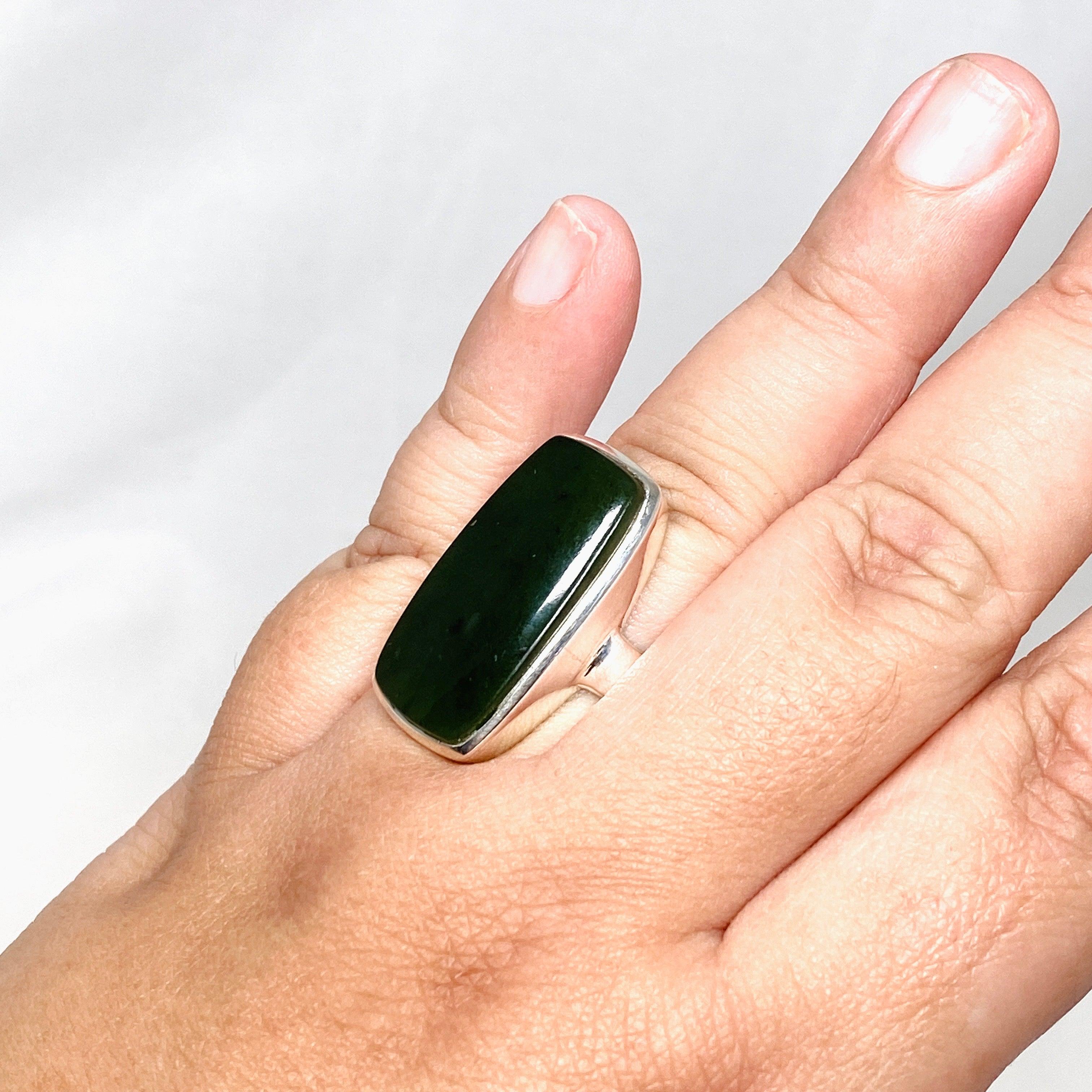 Siberian Jade Nephrite Rectangular Ring - Size 11, Handcrafted Green Gemstone Jewelry for Men & Women | Perfect for Weddings, Gifts & Spiritual Healing