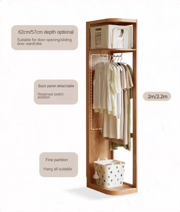Oak Solid Wood Modular Wardrobe with Rattan Doors - Customizable Closet Storage for Bedroom & Living Room Organization
