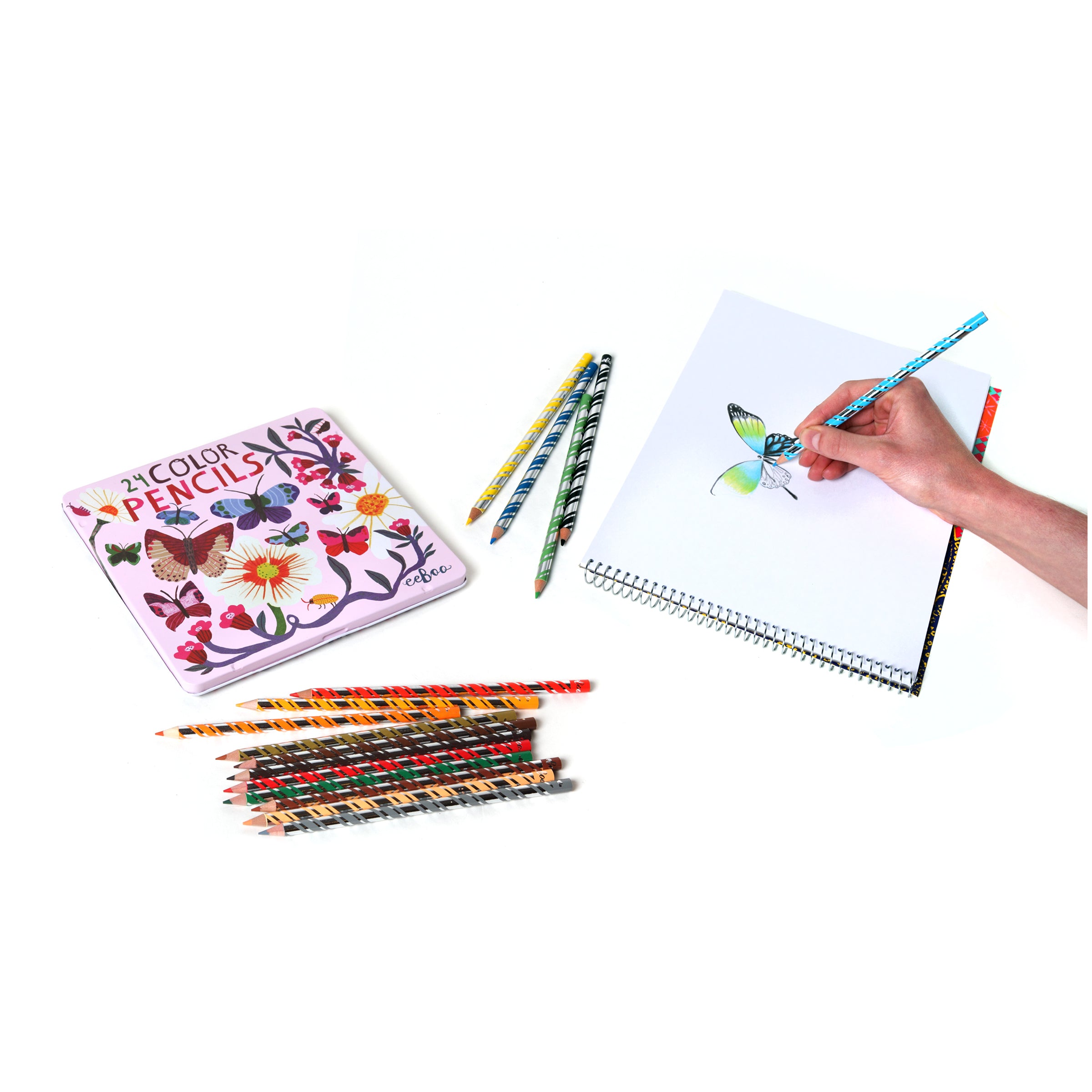 Vibrant Butterfly & Flower Colored Pencils Set - 12 Premium Art Pencils for Adult Coloring Books, Sketching & DIY Crafts - Perfect for Relaxation & Creative Projects