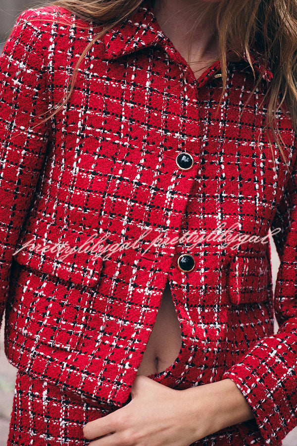 Stylish Tweed Plaid Textured Long Sleeve Casual Pocket Jacket for Men & Women - Perfect for Office, Dating & Fall Outfits