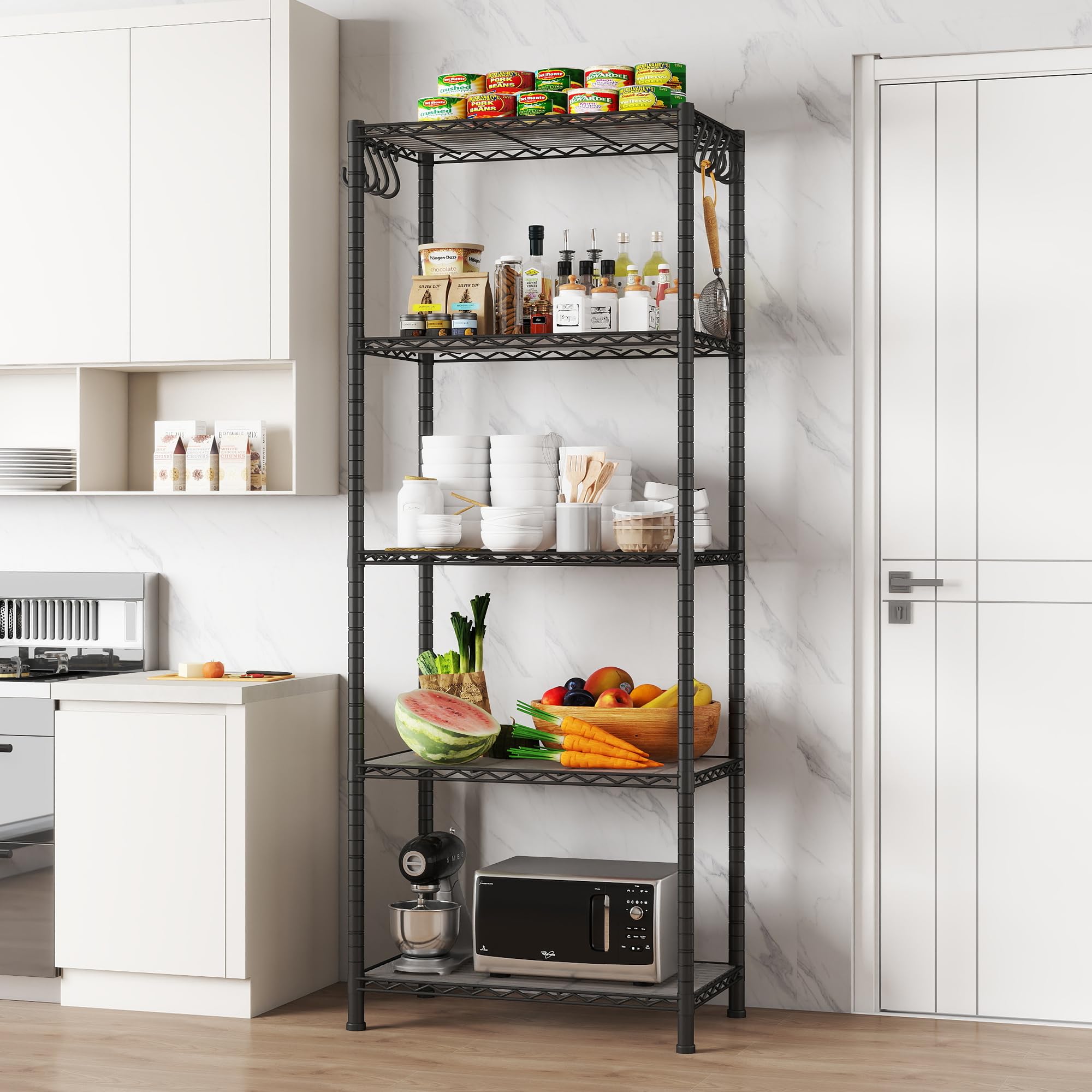 5-Shelf Steel Wire Rack Organizer - NSF Certified, Adjustable Shelving Unit with 5 Shelf Liners - 100lbs Capacity Per Shelf - Heavy Duty Storage for Kitchen, Pantry, Garage, Office (23.6