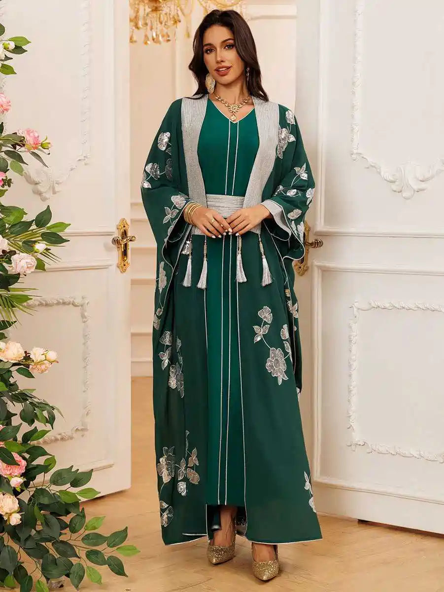 2-Piece Embroidered Caftan Dress Set for Women - Boho Chic Loose Flowy Maxi Kaftan Outfit #25462 | Perfect for Beach Cover-Up, Resort Wear, and Summer Vacations