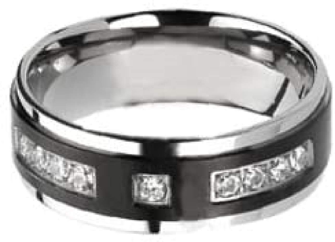 Black Titanium Ring for Men - Wedding Band, Engagement Ring, Promise Ring with Cubic Zirconia - Durable & Stylish Jewelry Gift for Him - Perfect for Proposals, Anniversaries and Special Occasions