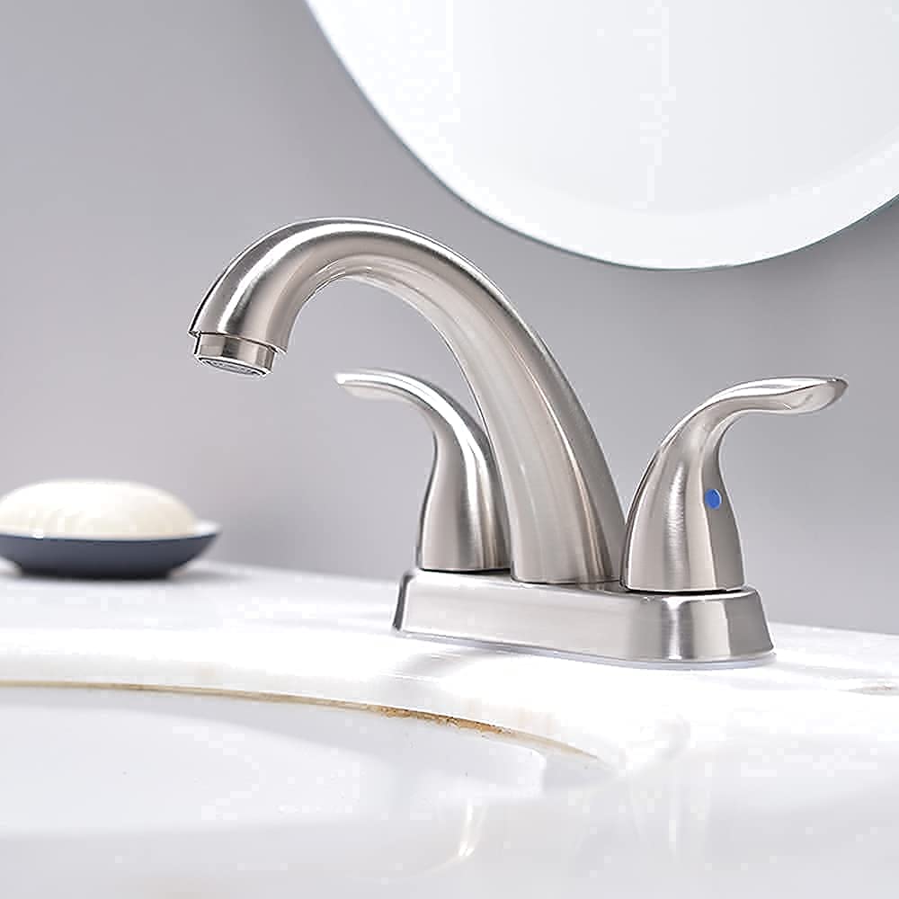 Phiestina 4 Inch Centerset Bathroom Sink Faucet - 2 Handles, Lead-Free, Includes Copper Pop-Up Drain & Supply Lines - Perfect for Modern Bathroom Renovations & Small Space Vanities