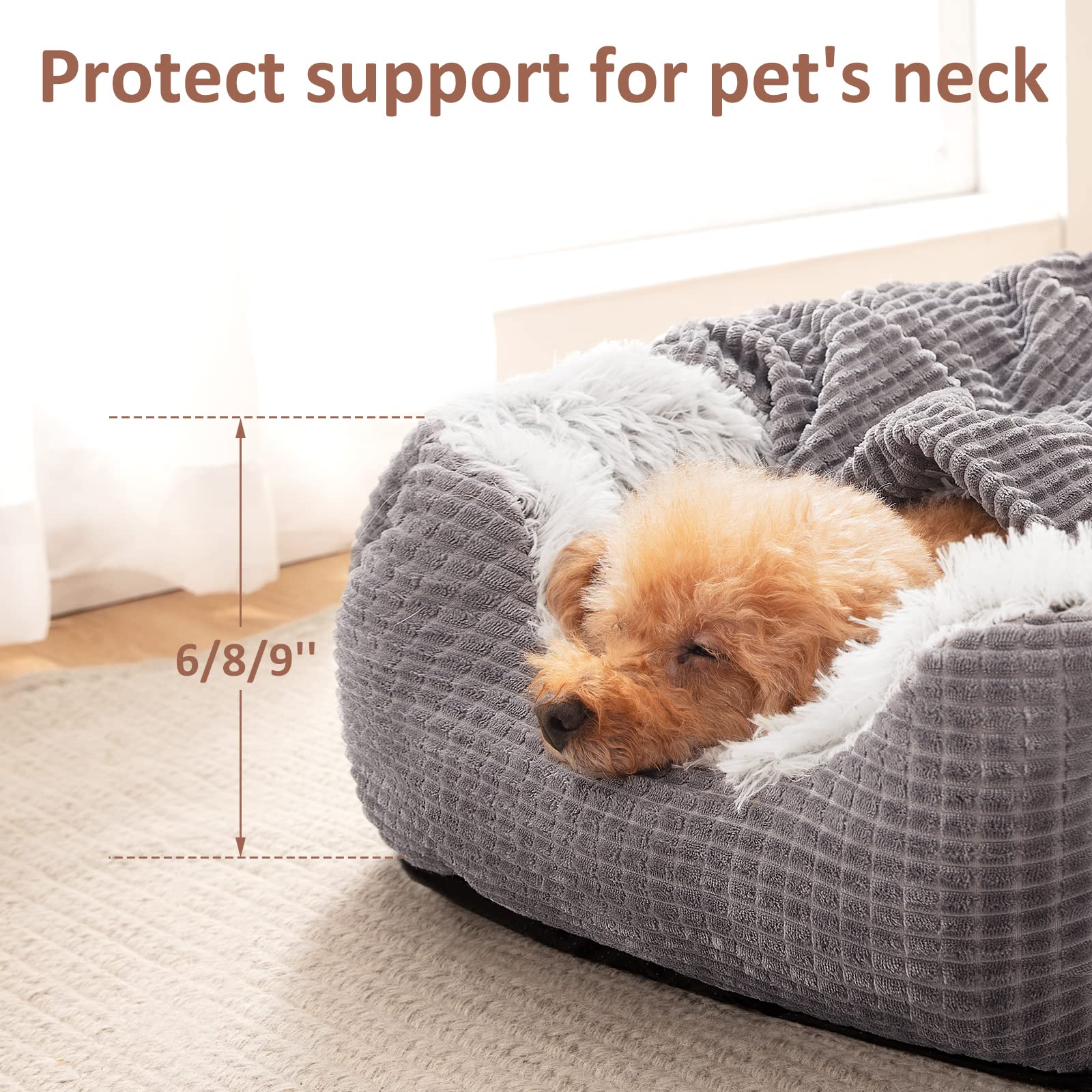 MIXJOY Orthopedic Dog Bed for Small Dogs & Cats - 20 Inch Gray Hooded Cave Pet Bed with Removable Washable Blanket - Warm Cozy Puppy Bed for Indoor Pets - Perfect for Crate, Kennel, or Living Room Use