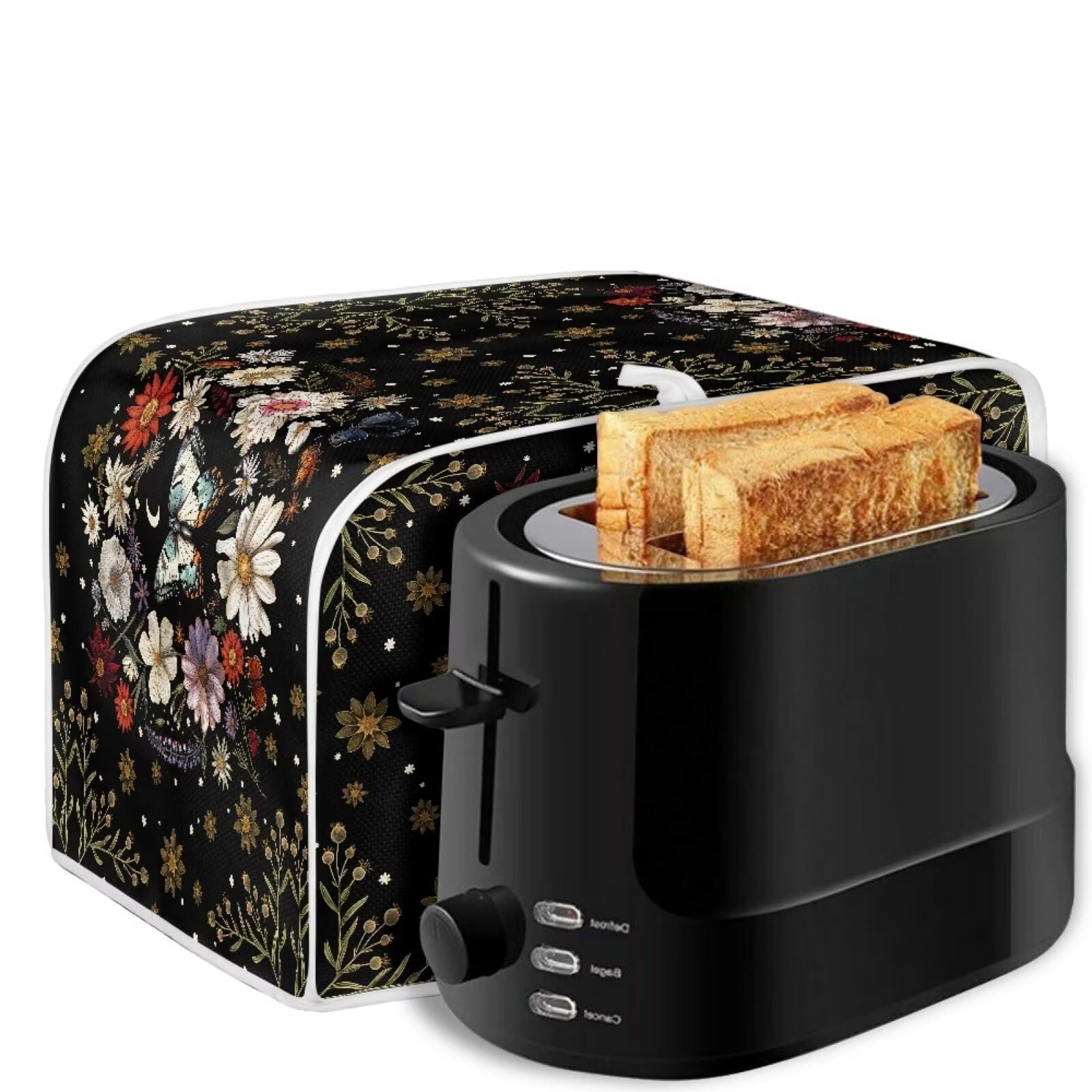 Lotusorchid Butterfly 2-Slice Toaster Cover - Washable & Decorative Dust Cover for Bread Makers & Kitchen Appliances - Perfect for Countertop Protection & Kitchen Decor (Black)