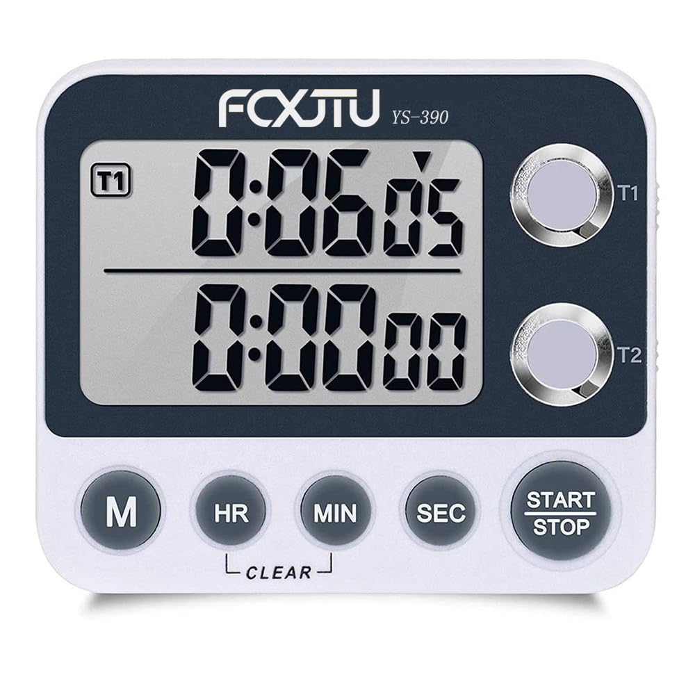 Digital Dual Kitchen Timer with Magnetic Back & Memory Presets - 2 Group Countdown/Up Stopwatch, 3-Level Volume + LED Alert - Perfect for Cooking, Baking, Meal Prep & Home Kitchen Use (Battery Included)
