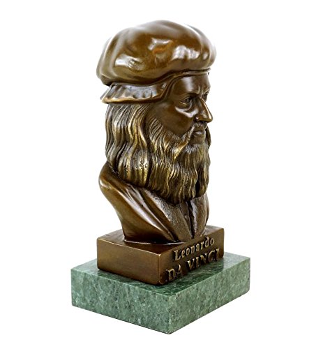 Leonardo da Vinci Bronze Bust Sculpture - Signed Gladenbeck - Decorative Statue with Marble Base - Renaissance Art Collectible for Home & Office Decor