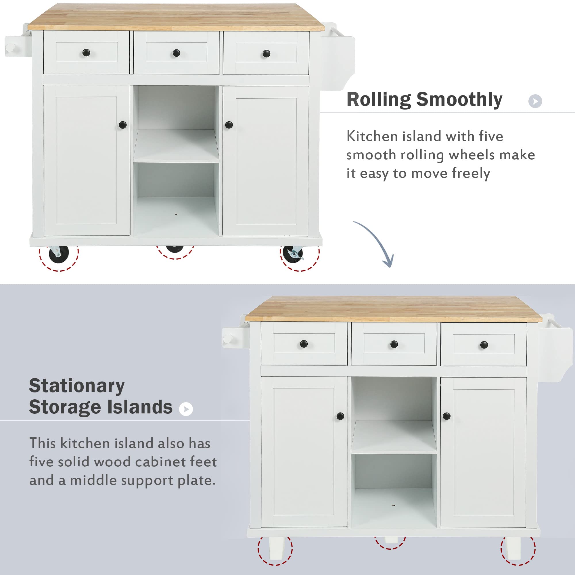 Portable Kitchen Island Cart with Storage & Drop Leaf - for Dining Room & Small Spaces