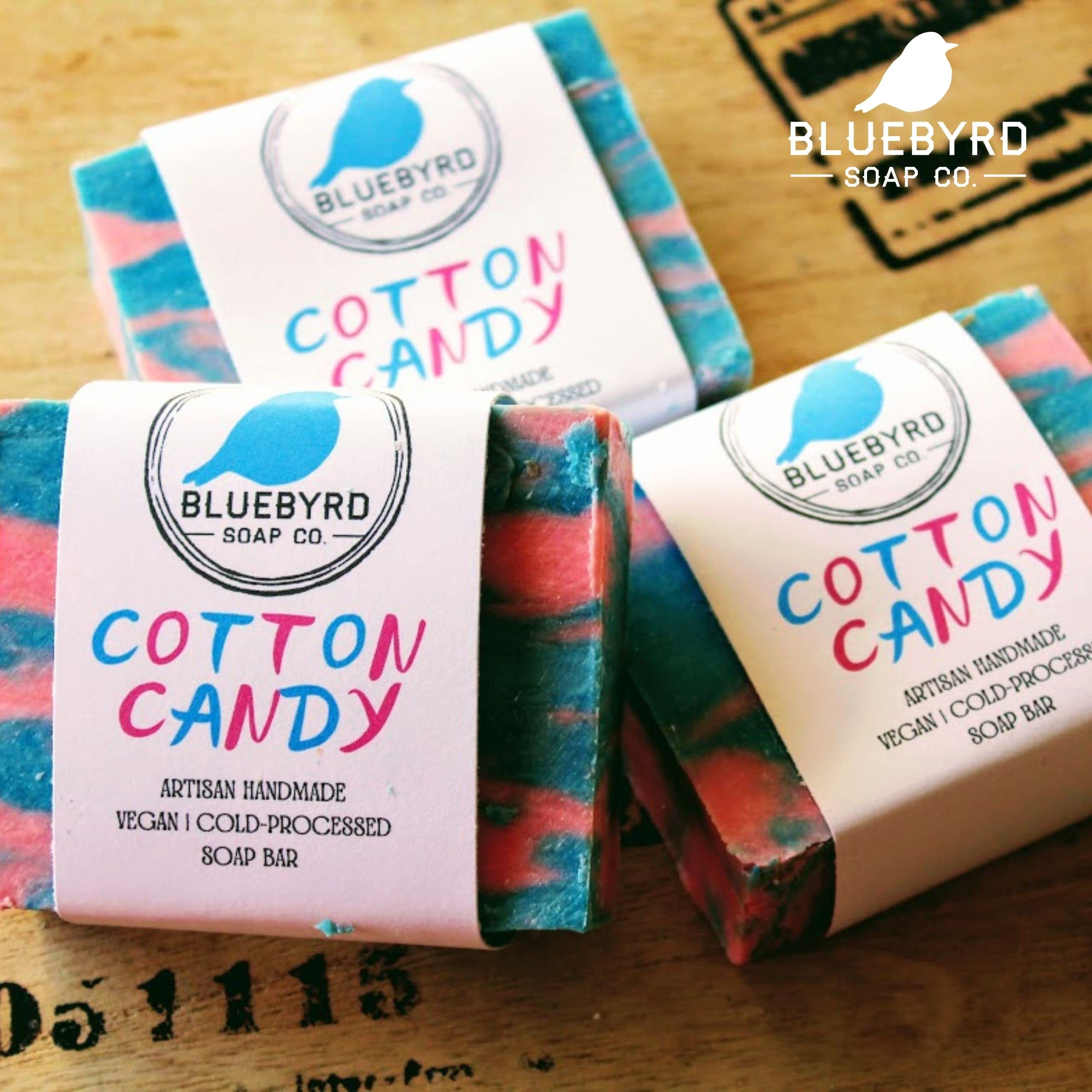 Bluebyrd Soap Co. Cotton Candy Scented Soap Bar for Kids & Teens - Shea Butter Moisturizing Rainbow Soap - Fun Bath Time Gift for Children (Sweet Cotton Fragrance) - Perfect for Birthday Parties, Easter Baskets & Kids' Bathroom Decor