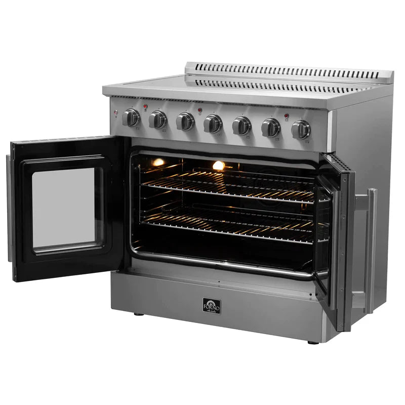 FORNO Galiano 36 Inch Stainless Steel French Door Electric Range with Convection Oven - FFSEL6917 36 | Perfect for Modern Kitchens, Baking & Family Cooking