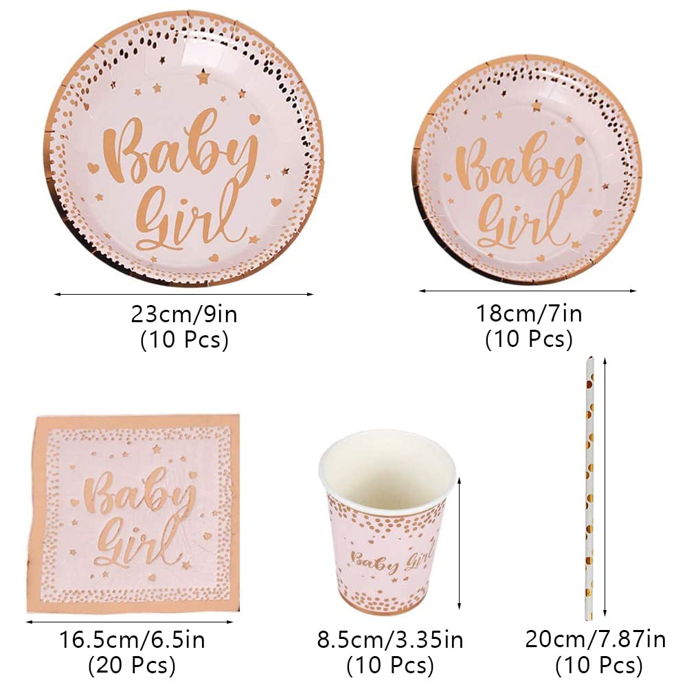 50 Pcs Pink Gold Birthday Party Plates & Cups - Disposable Paper Dinnerware for Girls Birthday Party, Baby Shower, Bridal Shower - Perfect for Kids Party Decorations & Table Settings