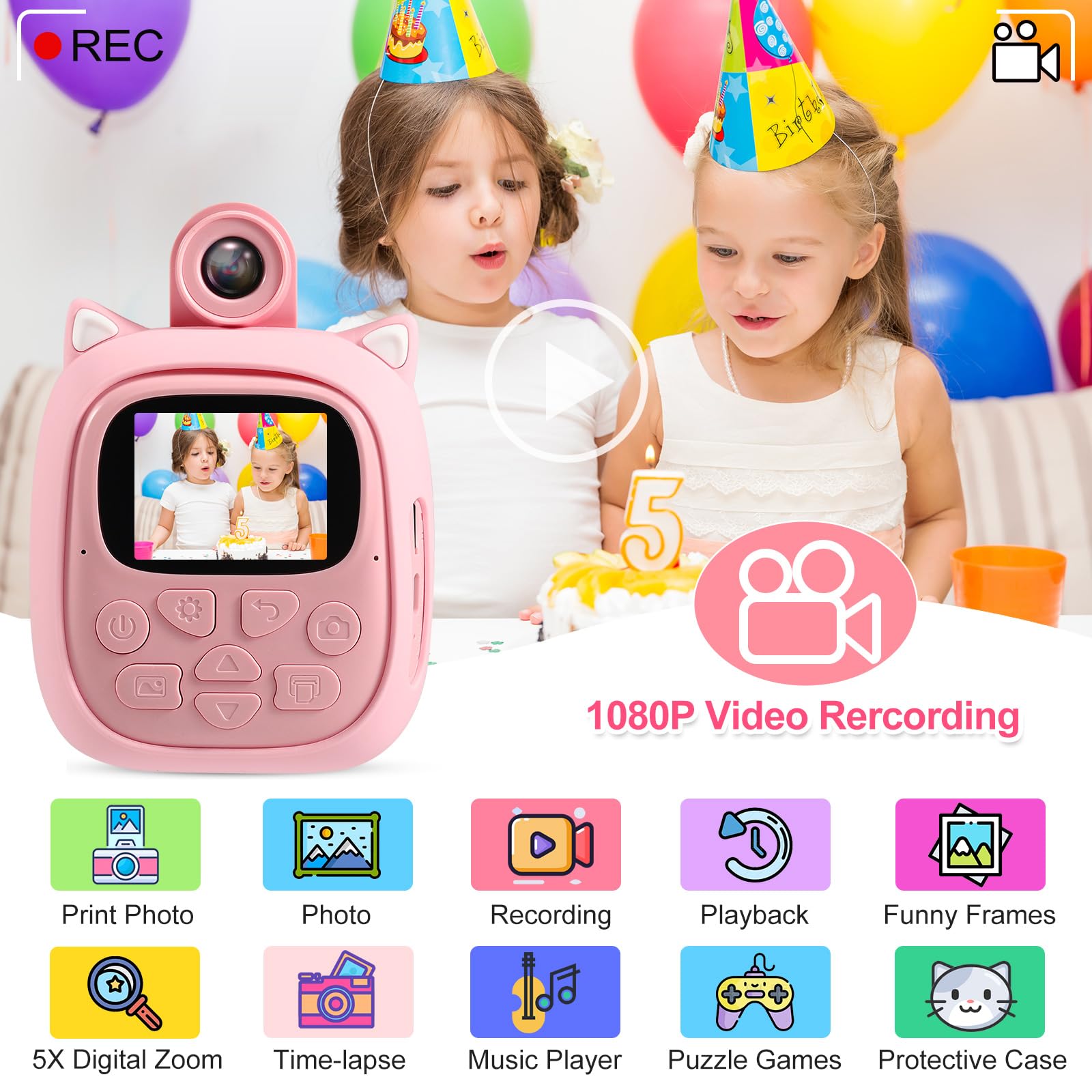 MINIBEAR Instant Print Camera for Kids - 50MP Digital Camera with Selfie & Video, Christmas Birthday Gifts for Girls and Boys - Perfect for Parties, Travel & Family Memories