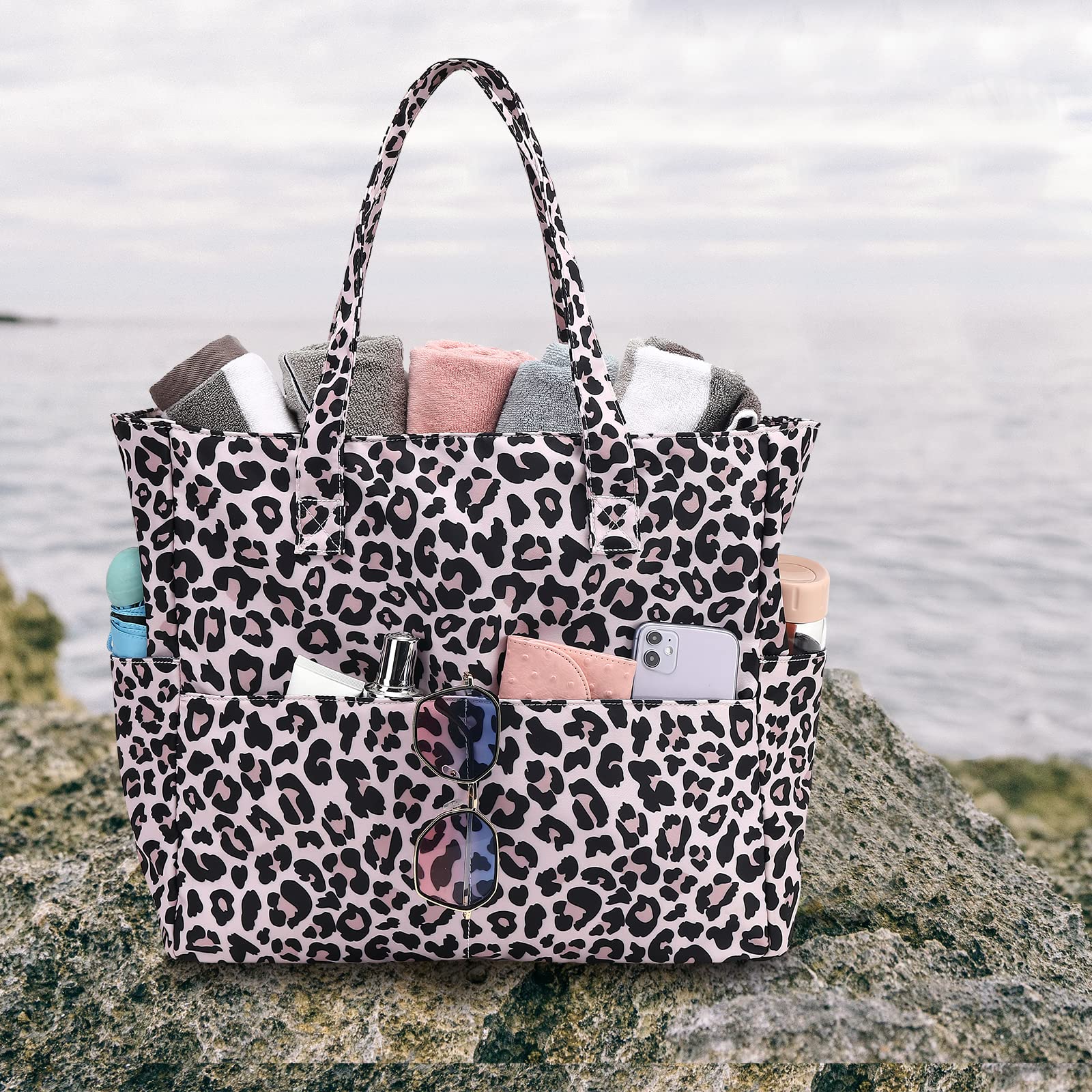 Waterproof Sandproof Large Beach Tote Bag for Women with Zipper & Wet Pocket - Perfect for Pool, Gym, Grocery Shopping & Travel | LEDAOU