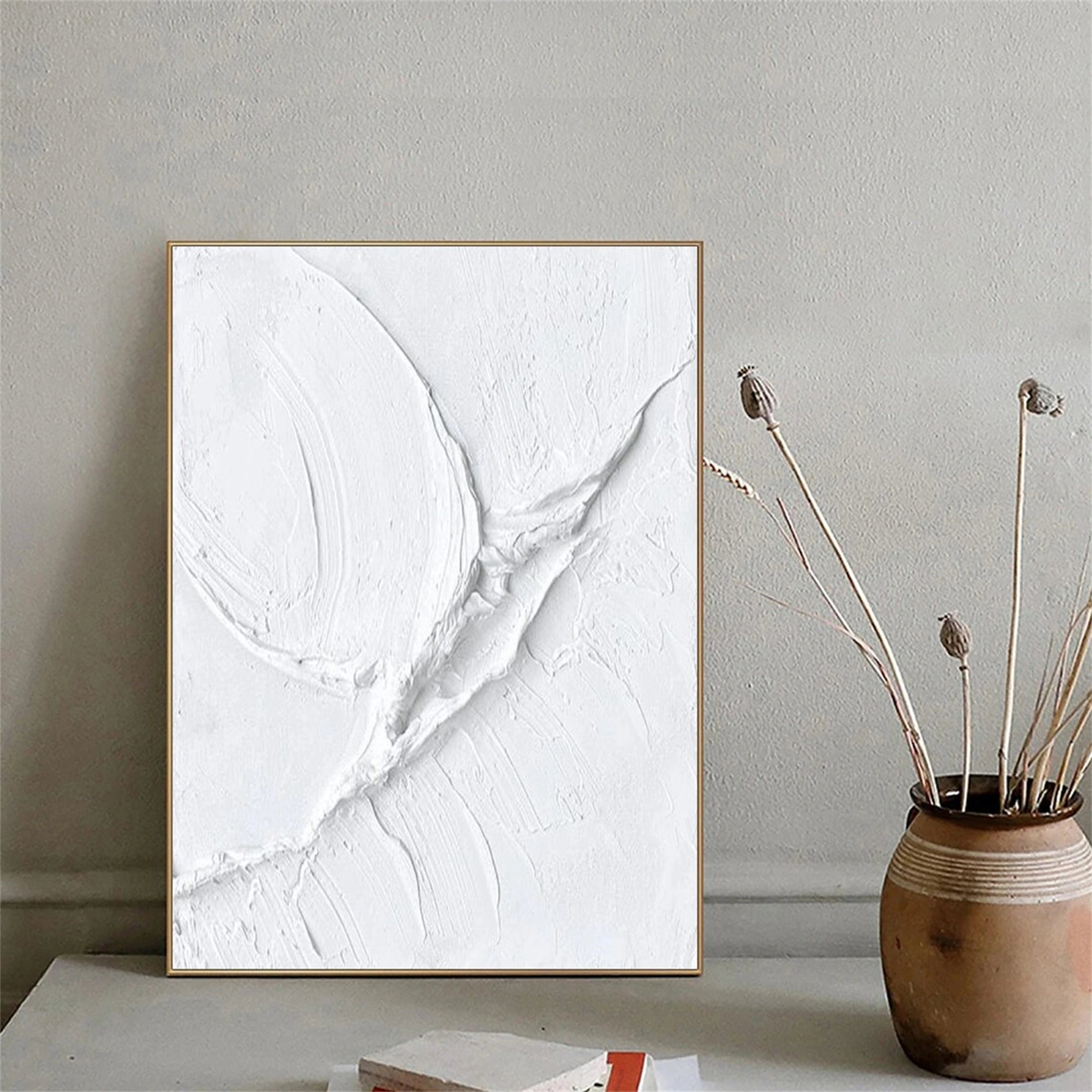 White Minimalist Textured Painting Canvas #MM161 - Premium Abstract Wall Art for Modern Home & Office Decor