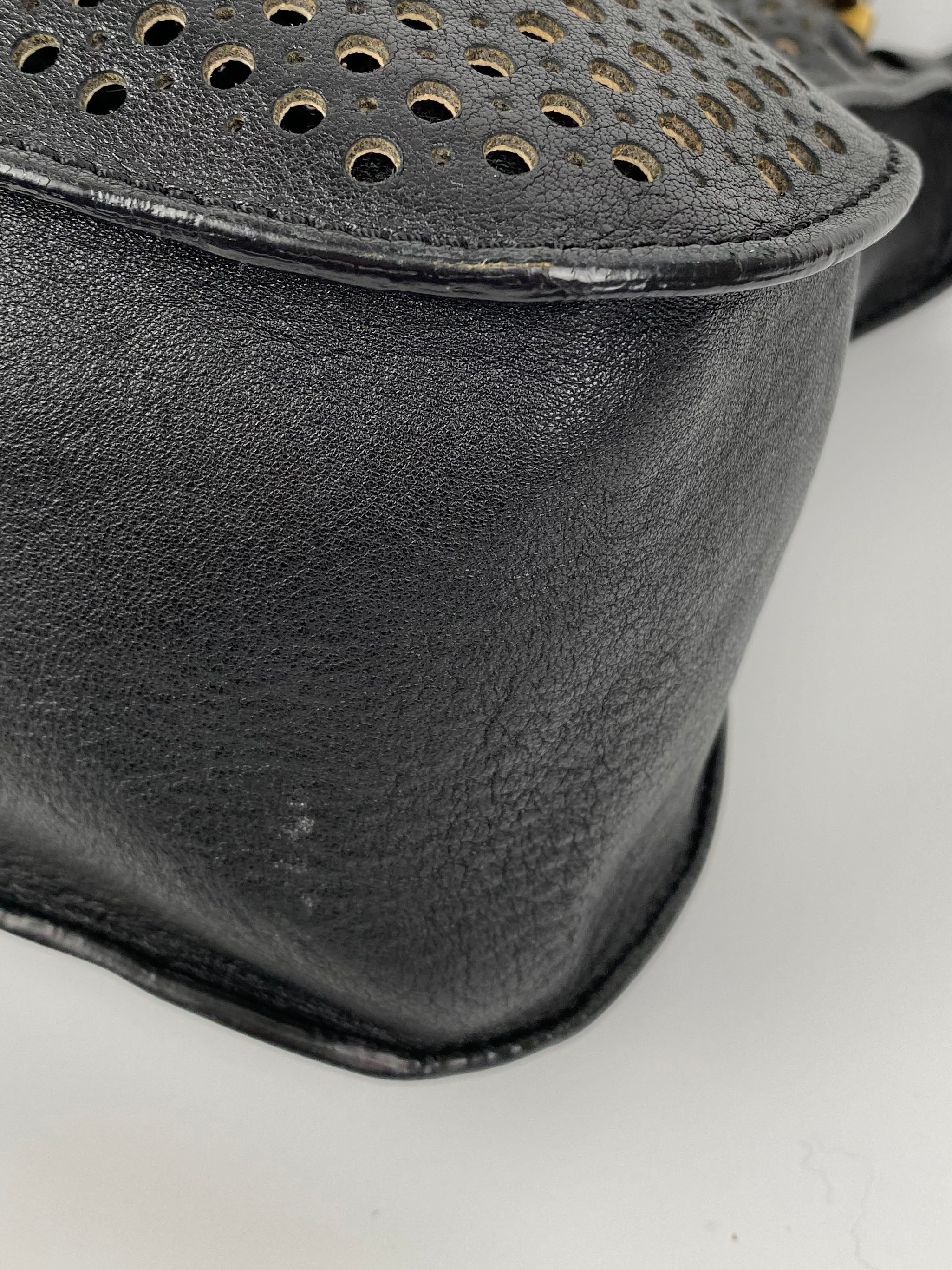 Chloe Black Marcie Perforated Leather Tote Bag for Women - Stylish Designer Handbag for Work, Travel & Everyday Use