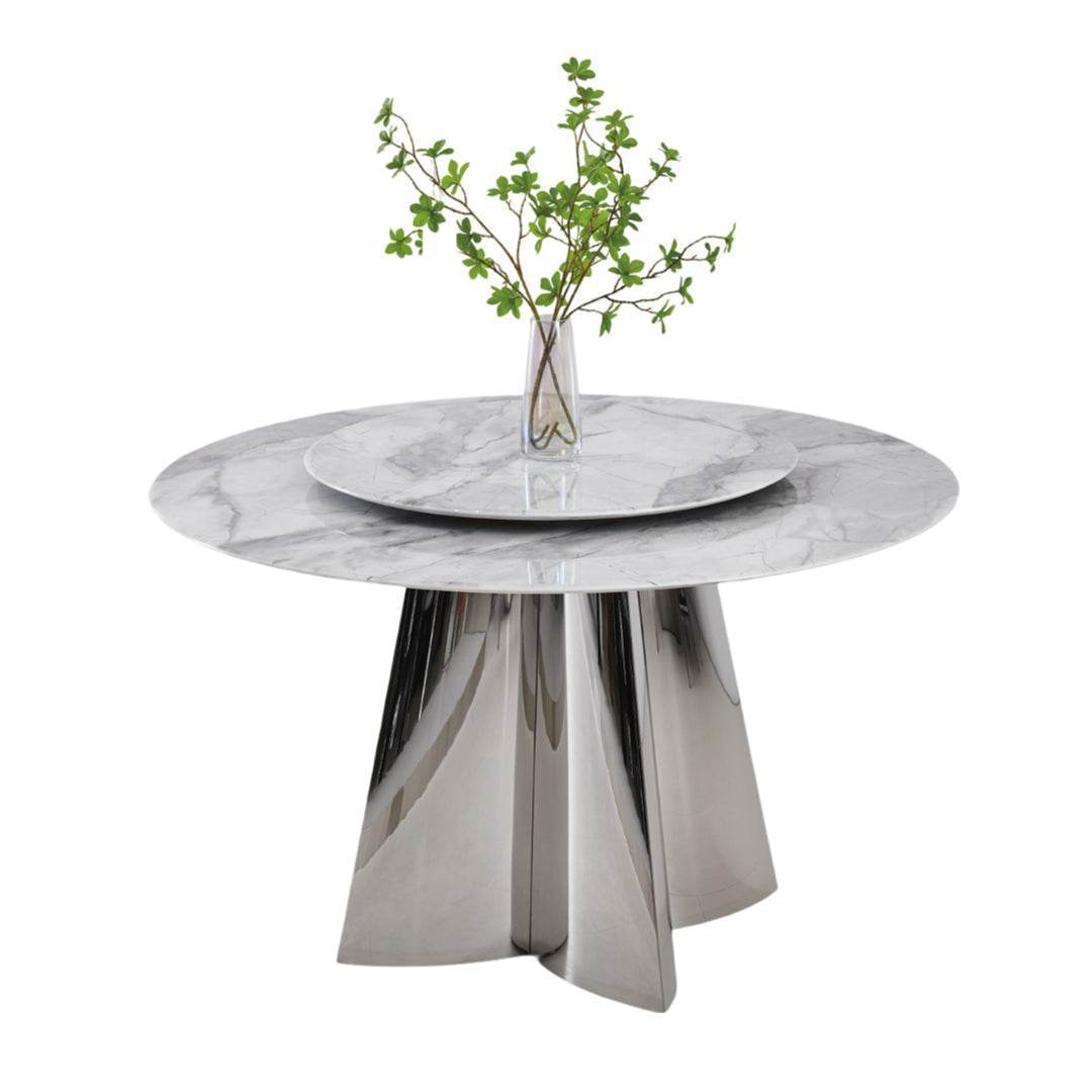 Premium Halimeda Glossy Sintered Stone Round Dining Table - Modern & Durable for Dining Room, Kitchen, or Outdoor Patio Use