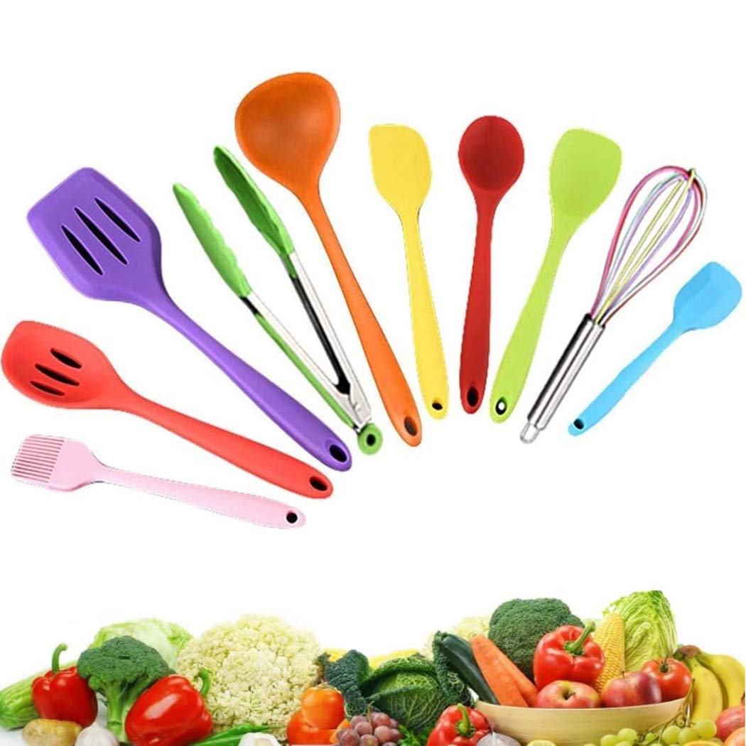 Hoshen 10-Piece Non-Stick Silicone Kitchen Utensil Set - 5 Colorful Heat-Resistant Spatulas for Cooking, Baking & Frying - Perfect for Non-Stick Pans, Pots & Bakeware