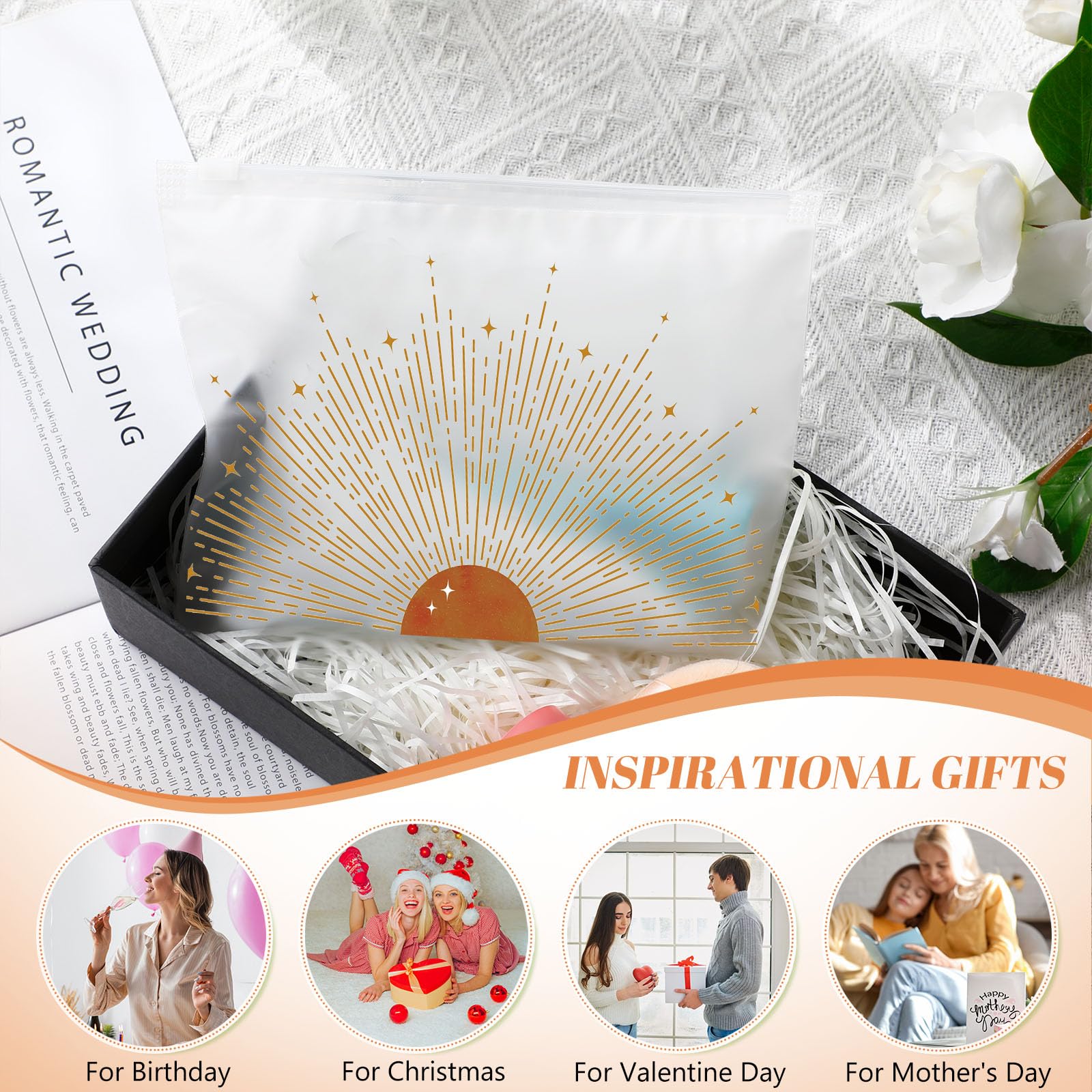 50 Pcs Inspirational Cosmetic Bags for Women - Boho Sunshine Design EVA Makeup Bags with Zipper | Bulk Encouragement Gifts for Birthday, Graduation, Christian Easter | Perfect for Travel, Daily Use & Gift Giving