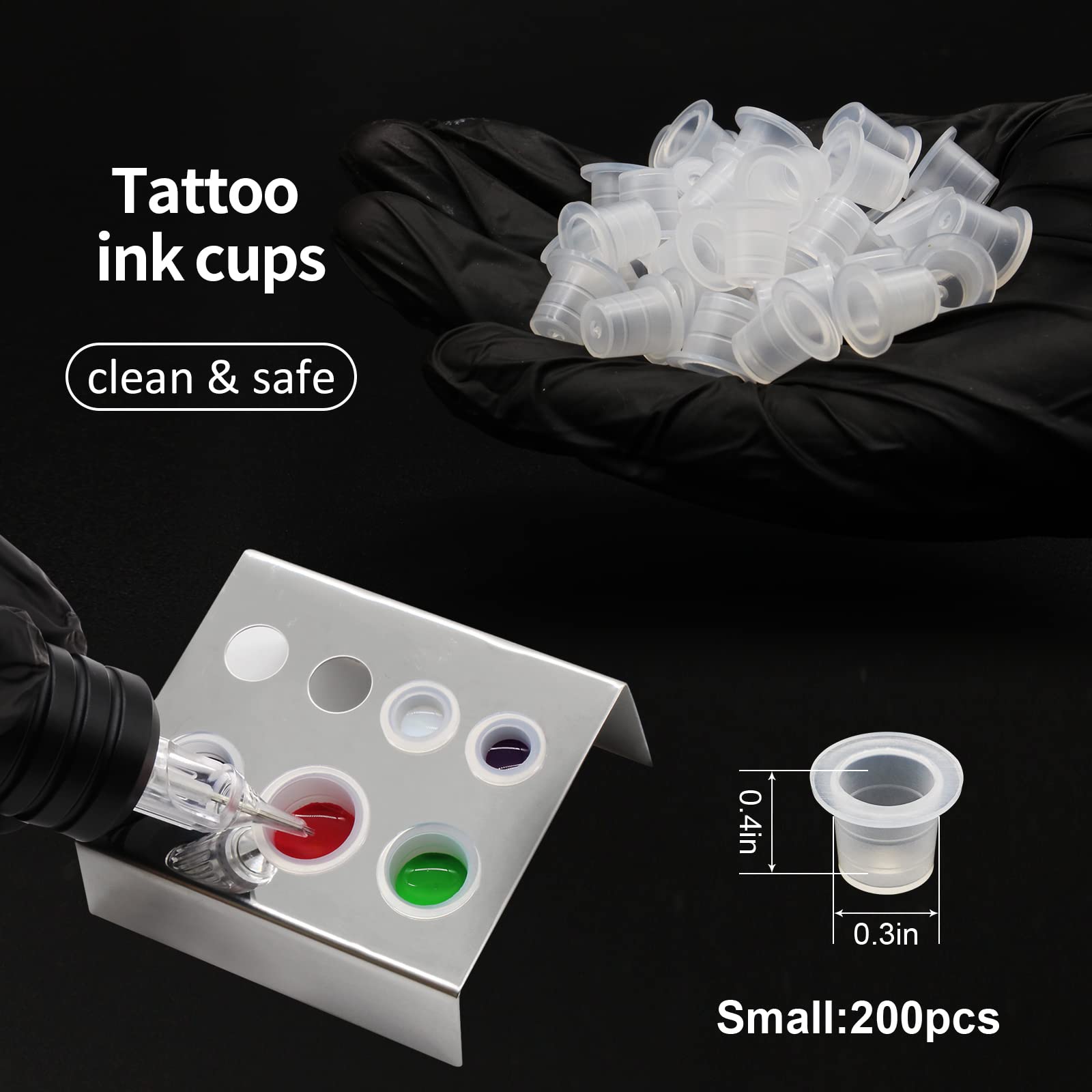 200pcs Disposable Tattoo Ink Cups & Caps - Clear Pigment Containers for Microblading, Permanent Makeup & Tattoo Artists | Ideal for Tattoo Studios, Home Use & Professional Applications