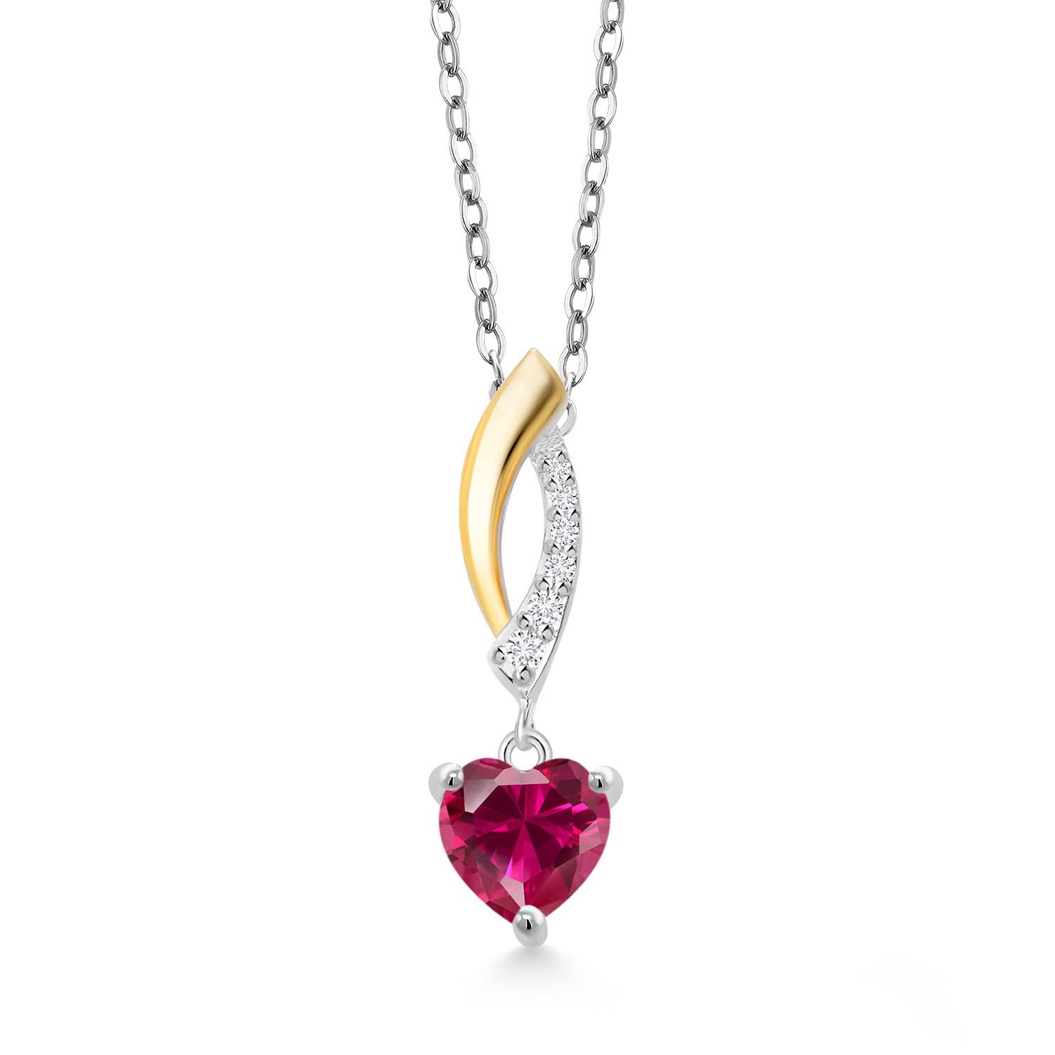6MM Heart Shaped Gemstone Birthstone & Lab Grown Diamond Pendant Necklace for Women - 925 Sterling Silver & 10K Yellow Gold with 18