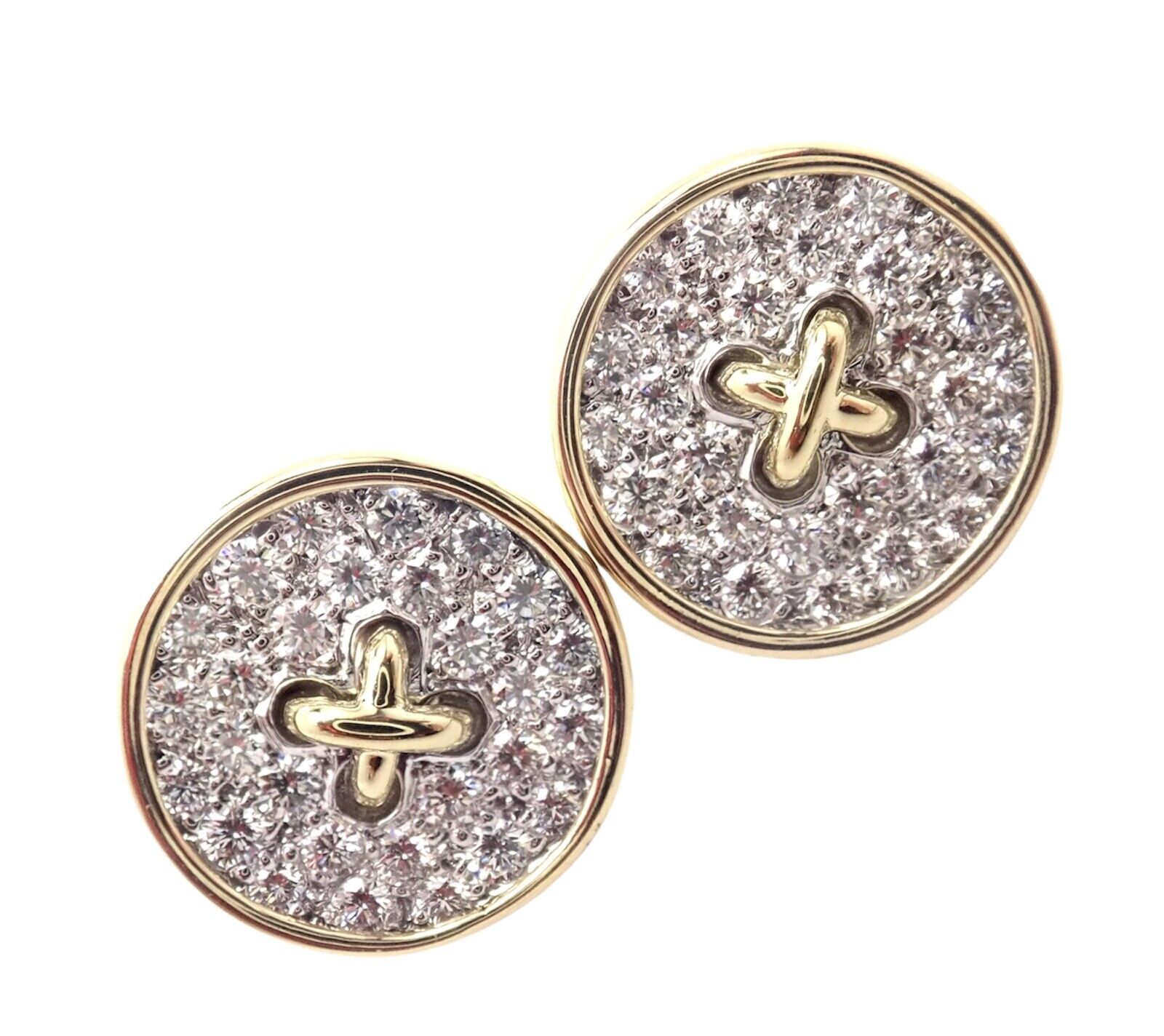 Authentic Tiffany & Co 18K Yellow Gold Diamond Signature Button Earrings - Luxury Jewelry for Women, Perfect for Weddings, Parties & Special Occasions